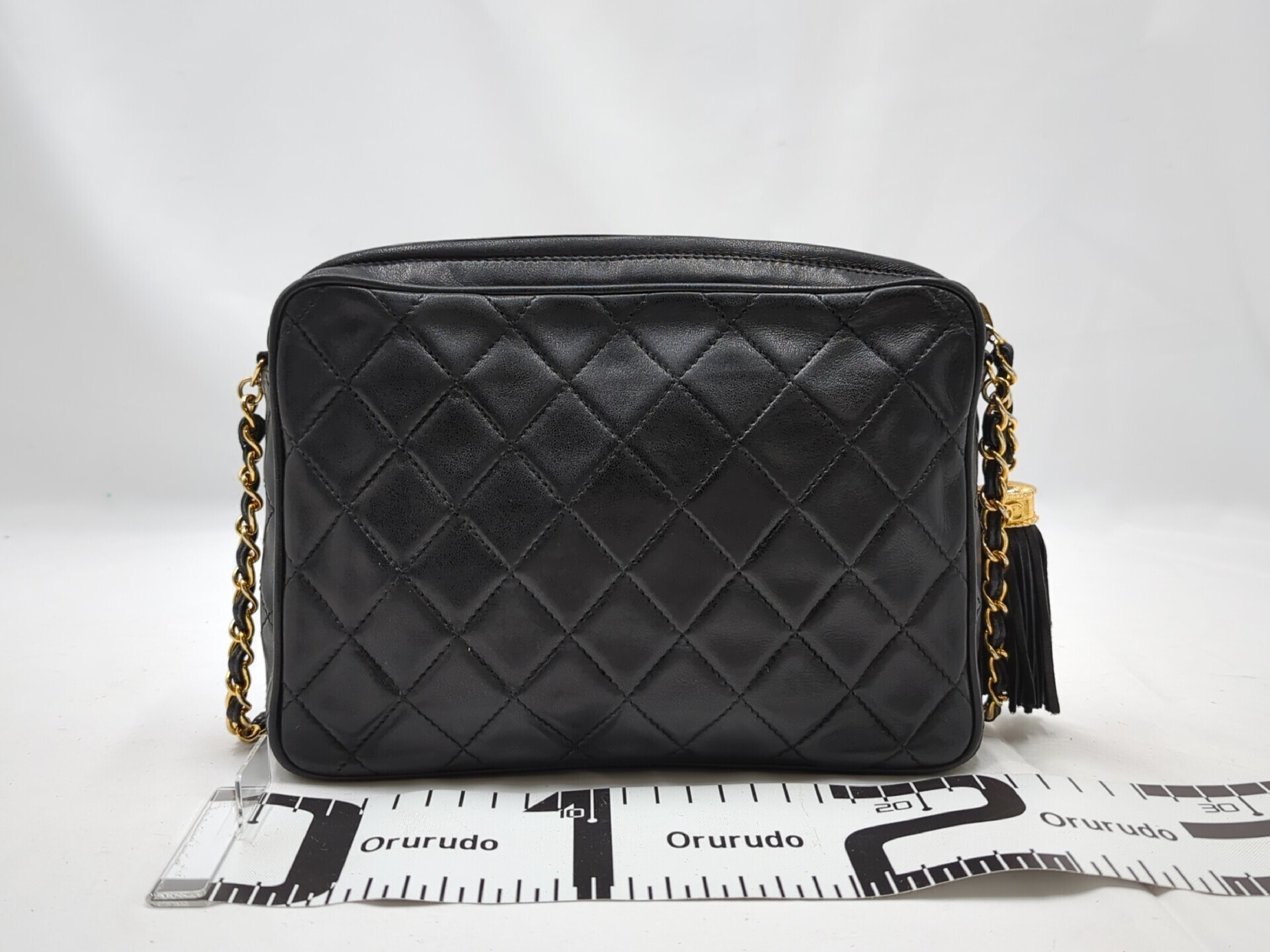 Lambskin Black Fringe Chain Shoulder Bag — view 2