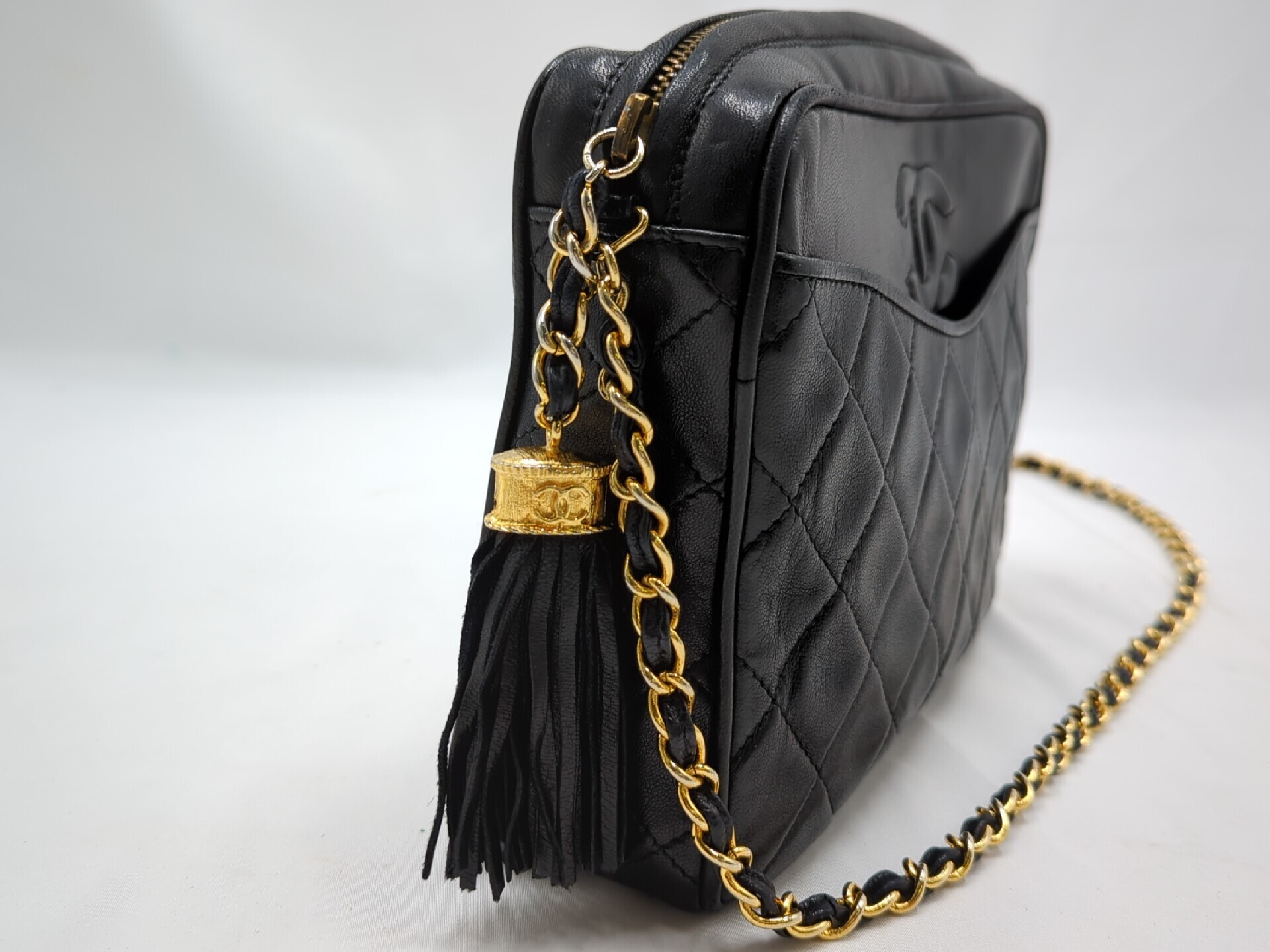 Lambskin Black Fringe Chain Shoulder Bag — view 8