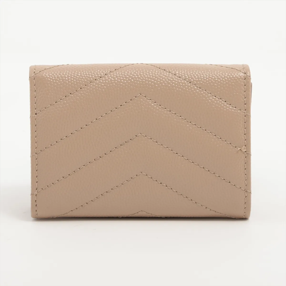 V-stitch YSL logo 668274 Leather Compact Wallet Beige — view 2