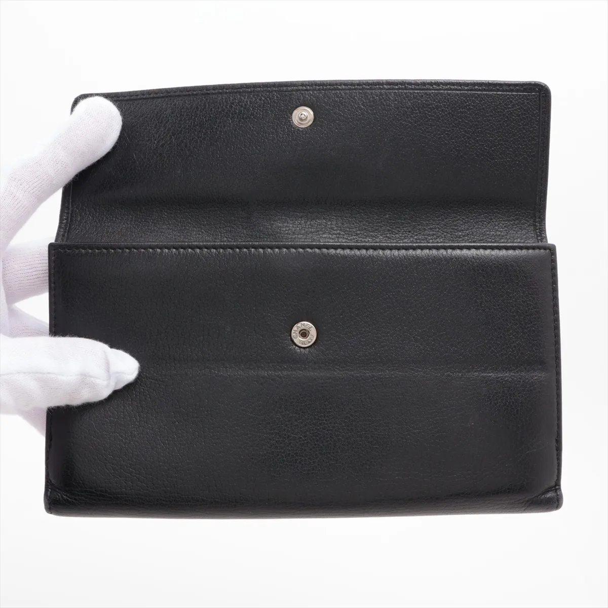 Camellia Lambskin Long Wallet, Black with Silver Hardware, 12693740 — view 3