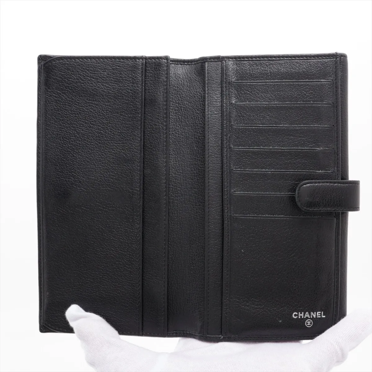 Camellia Lambskin Long Wallet, Black with Silver Hardware, 12693740 — view 4