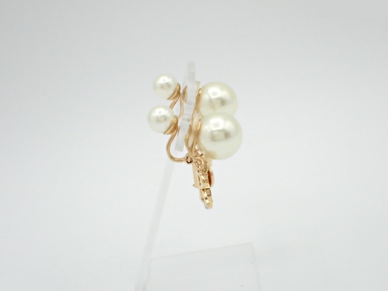 Tribal Logo Rhinestone Pearl Earrings (Gold) — view 3