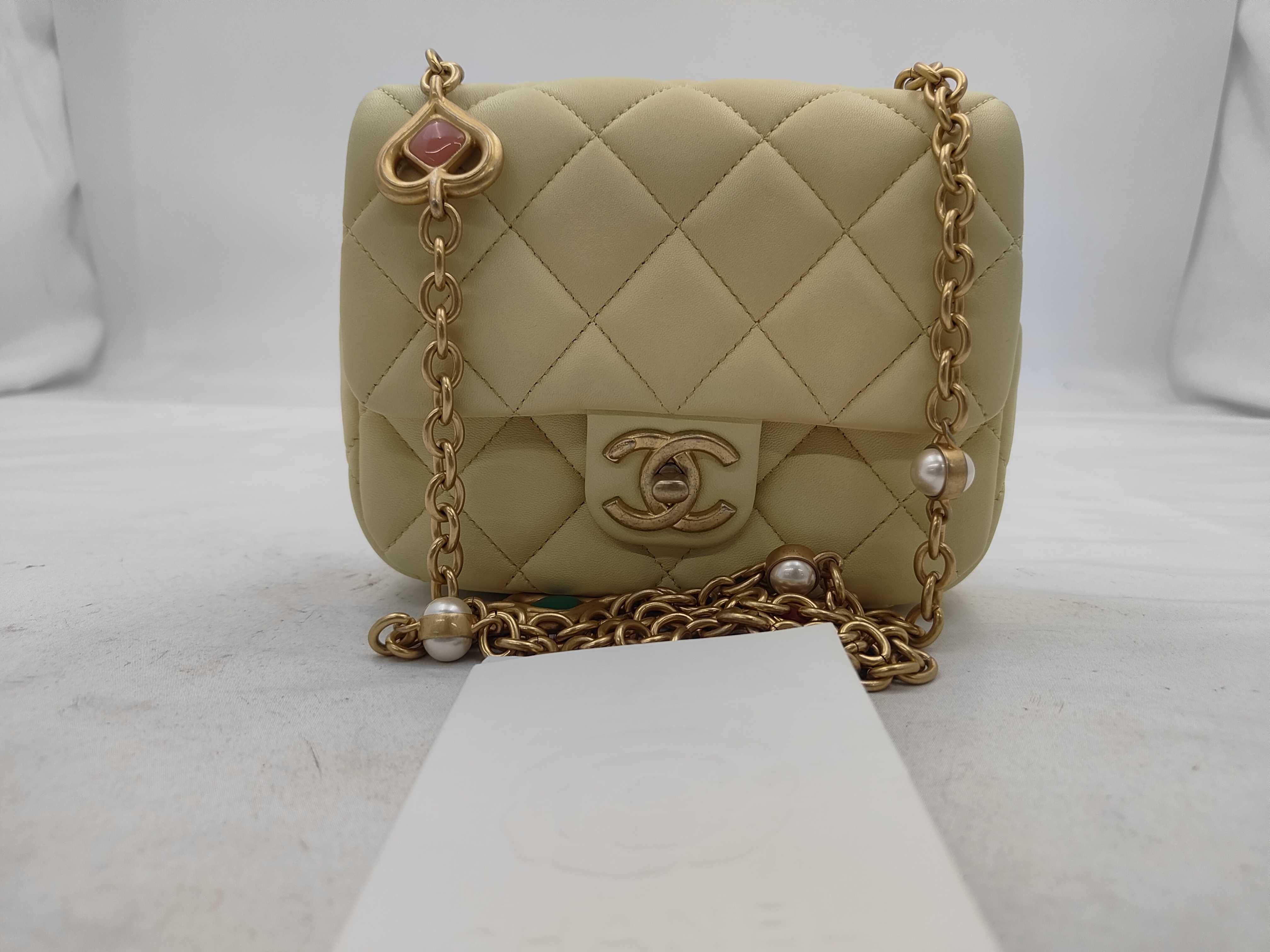 Mini Matelassé Chain Shoulder Bag, Lambskin, Yellow
