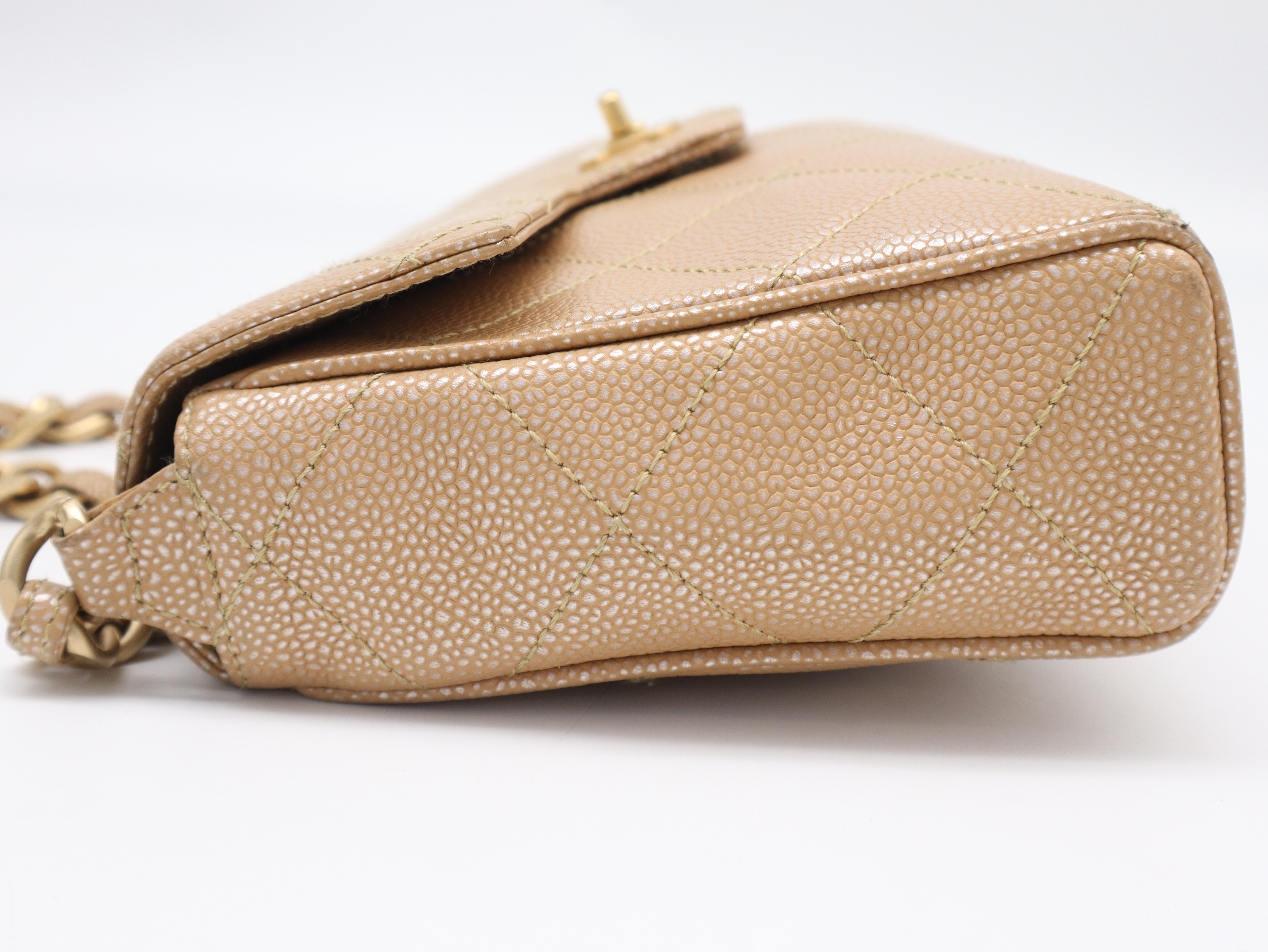 Caviar Skin Matelassé 25 Shoulder Bag with Small Flap, Small Chain, Gold Hardware, Beige, Seal, Card, Guarantee, Box, and Dust Bag (6596852) — view 3