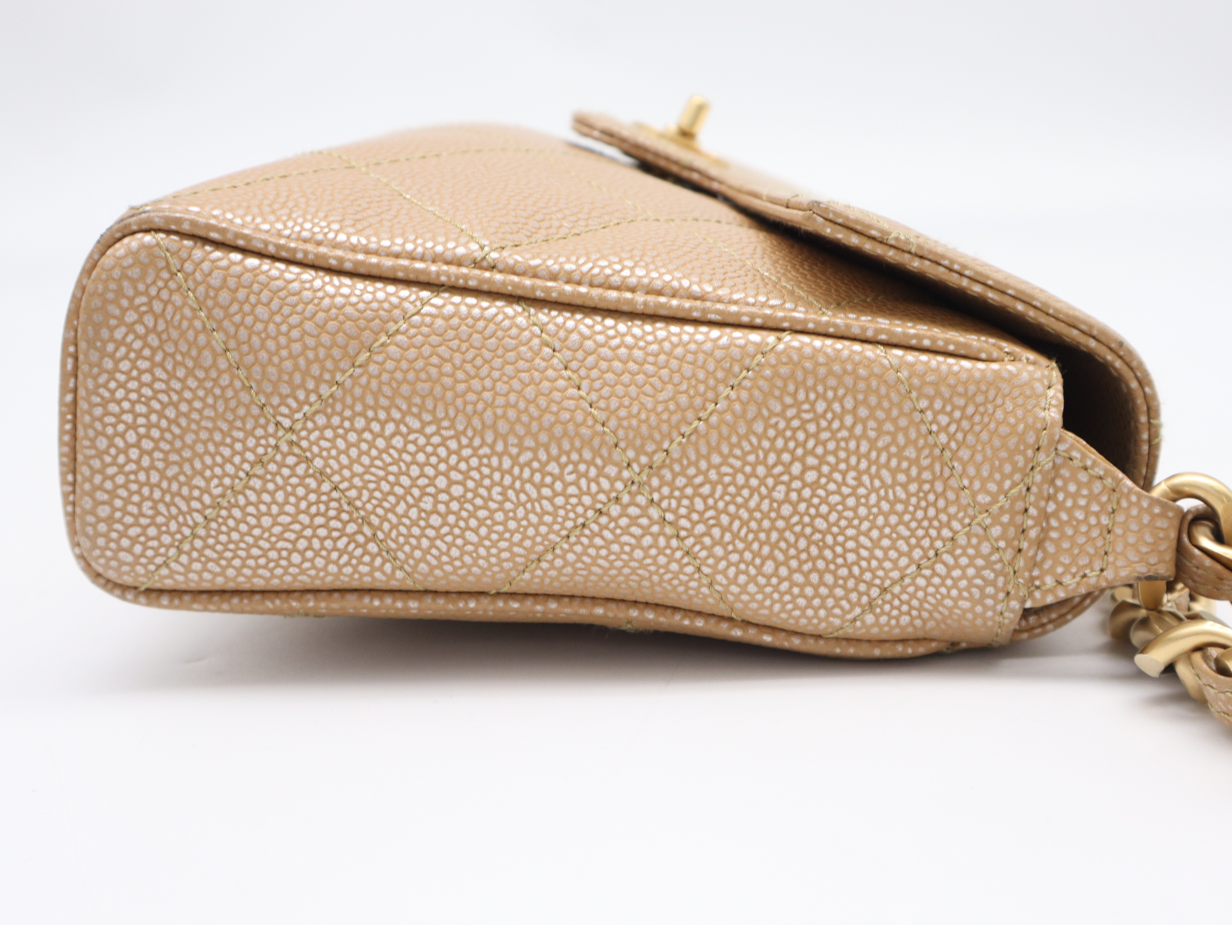 Caviar Skin Matelassé 25 Shoulder Bag with Small Flap, Small Chain, Gold Hardware, Beige, Seal, Card, Guarantee, Box, and Dust Bag (6596852) — view 4