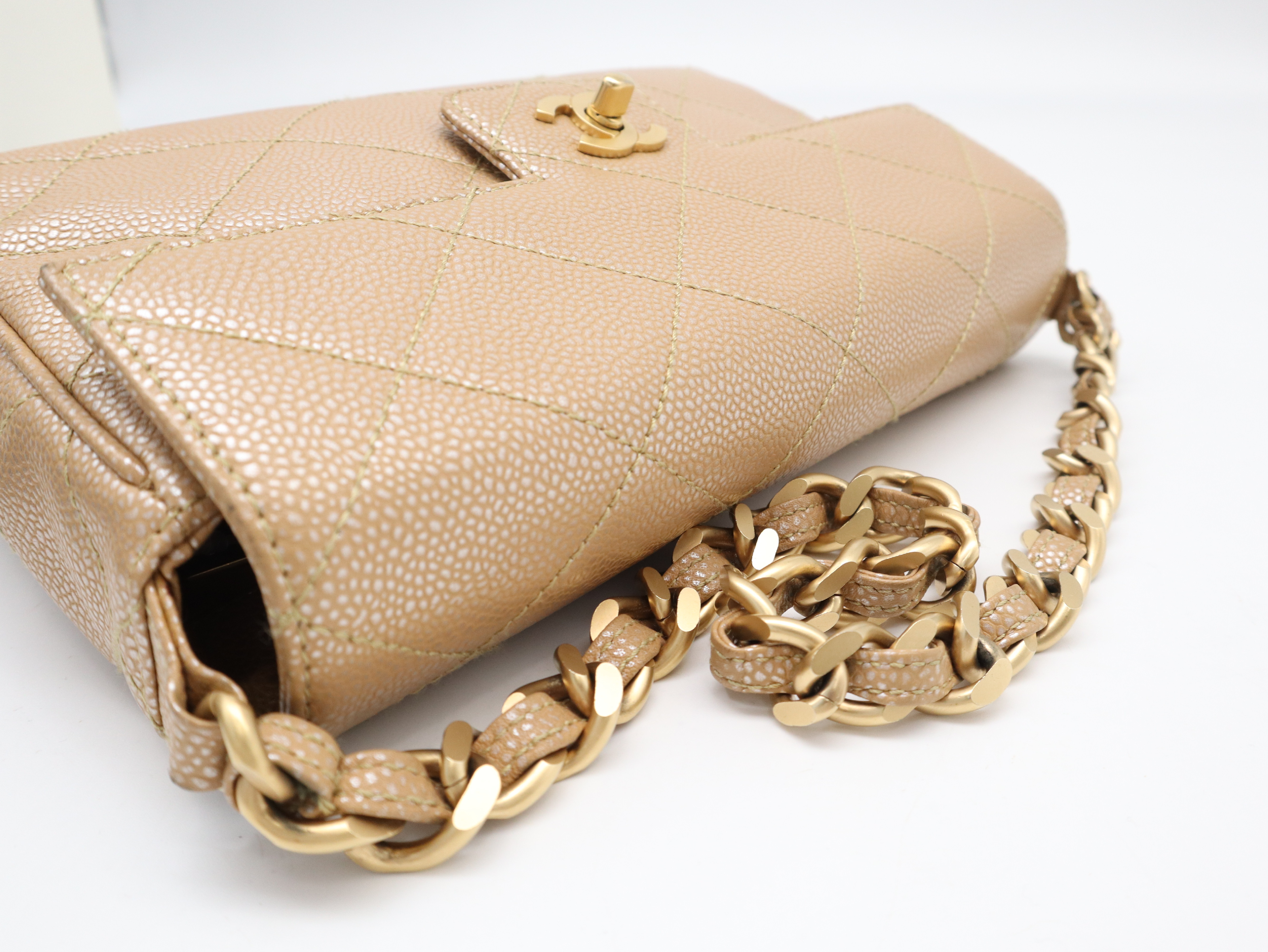 Caviar Skin Matelassé 25 Shoulder Bag with Small Flap, Small Chain, Gold Hardware, Beige, Seal, Card, Guarantee, Box, and Dust Bag (6596852) — view 6