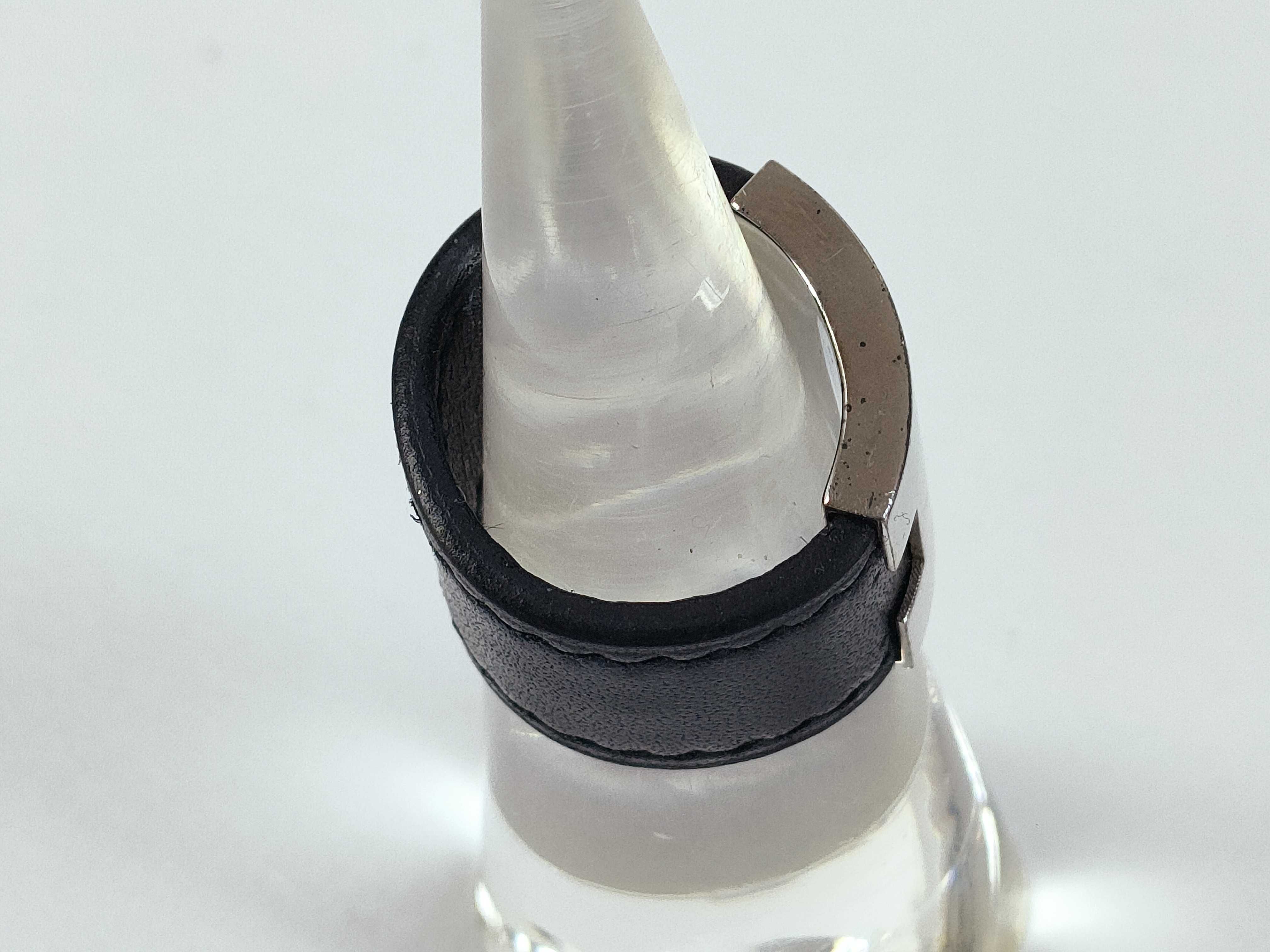 Lurie Leather Black Silver Hardware Ring — view 3