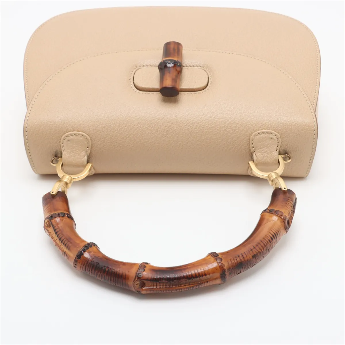 bamboo leather 2WAY handbag beige with mirror — view 5