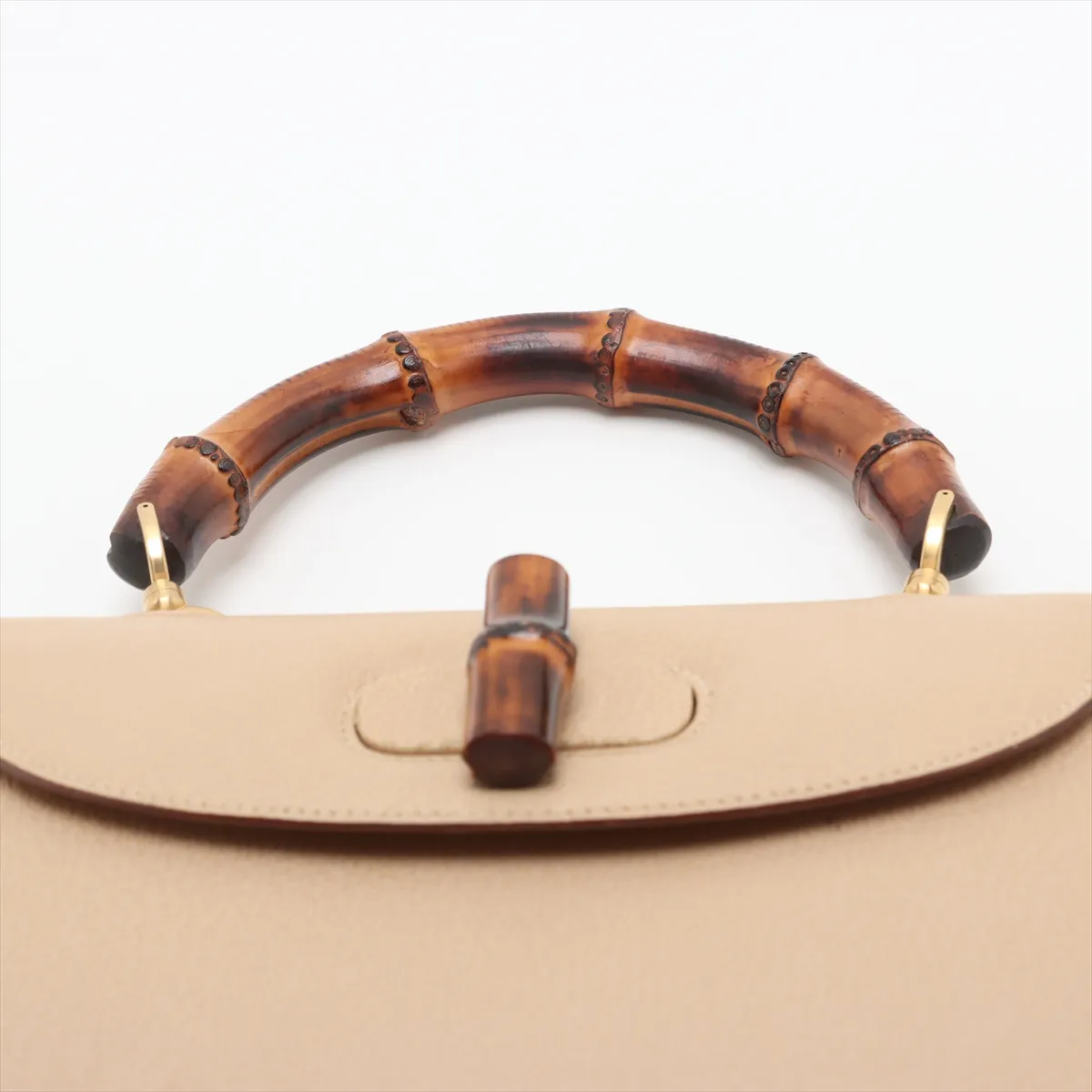 bamboo leather 2WAY handbag beige with mirror — view 6
