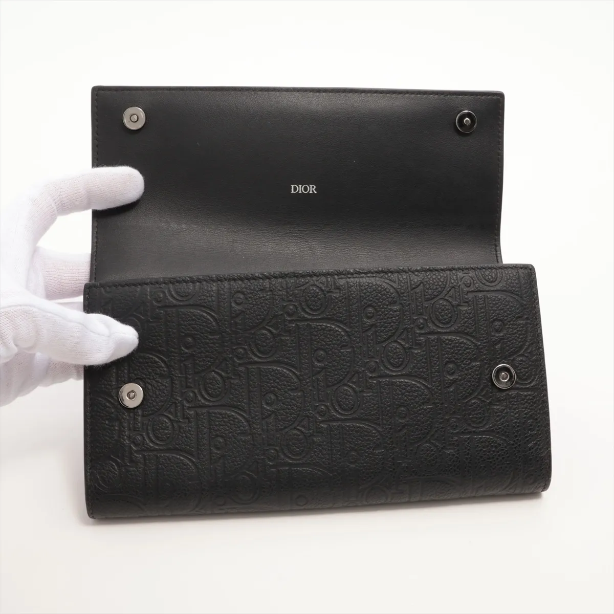 Oblique Gravity Leather Long Wallet, Black — view 3