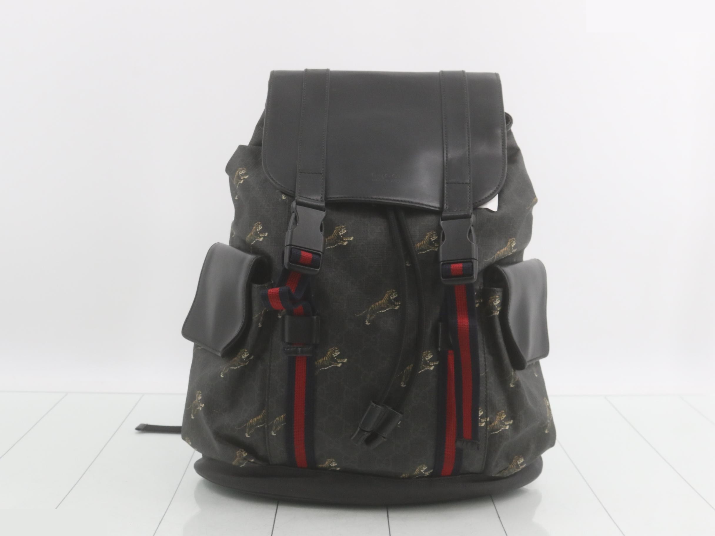 GG Supreme Tiger Backpack, Sherry Line, Black/Gray