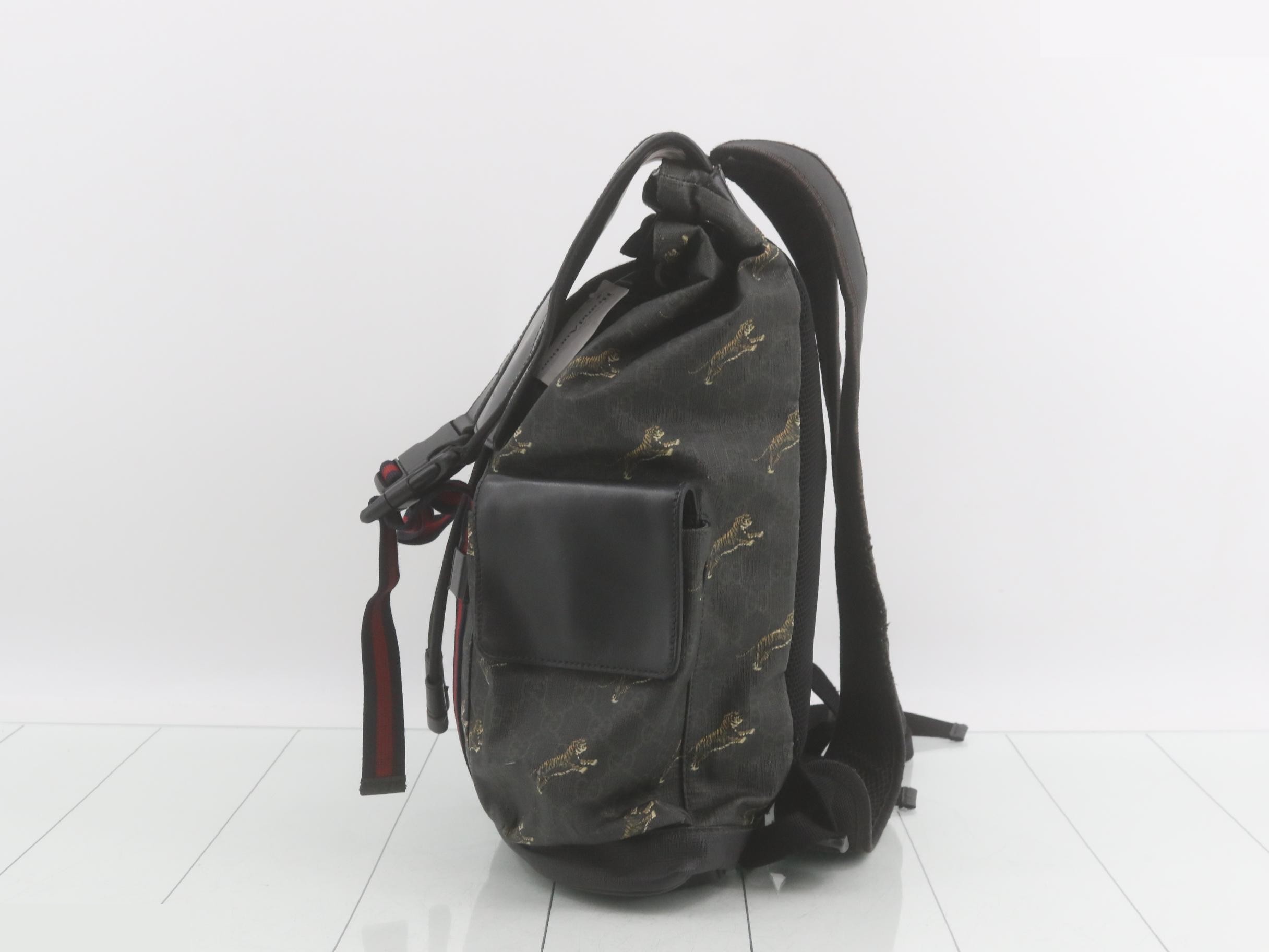 GG Supreme Tiger Backpack, Sherry Line, Black/Gray — view 3