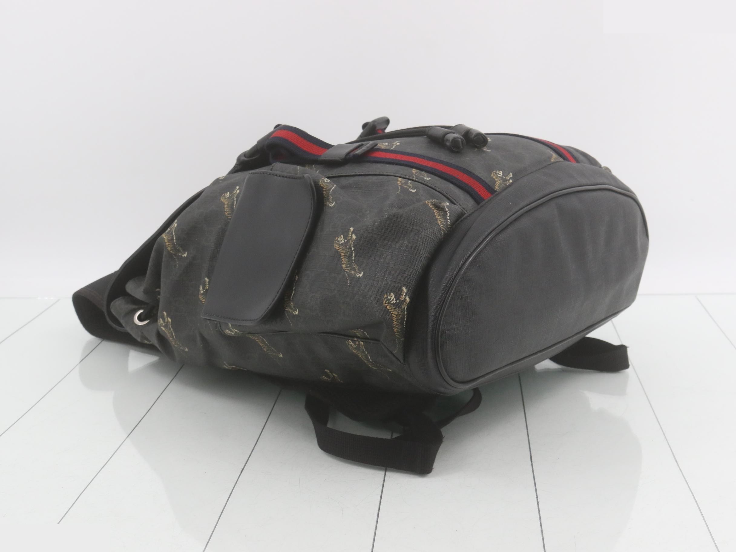 GG Supreme Tiger Backpack, Sherry Line, Black/Gray — view 5