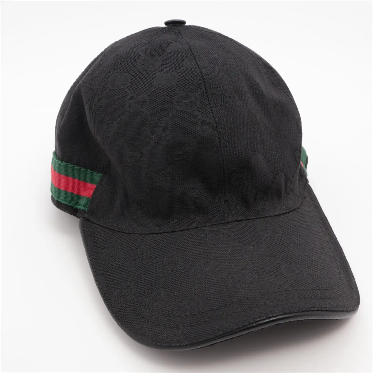 200035 GG Canvas Cap, Size M, Cotton x Polyester, Black. Shows signs of wear, including — view 2