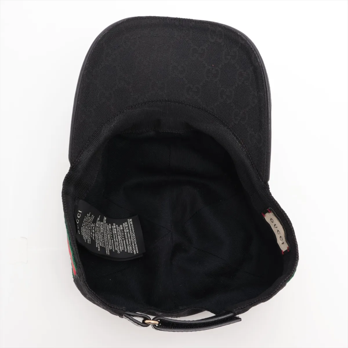 200035 GG Canvas Cap, Size M, Cotton x Polyester, Black. Shows signs of wear, including — view 4