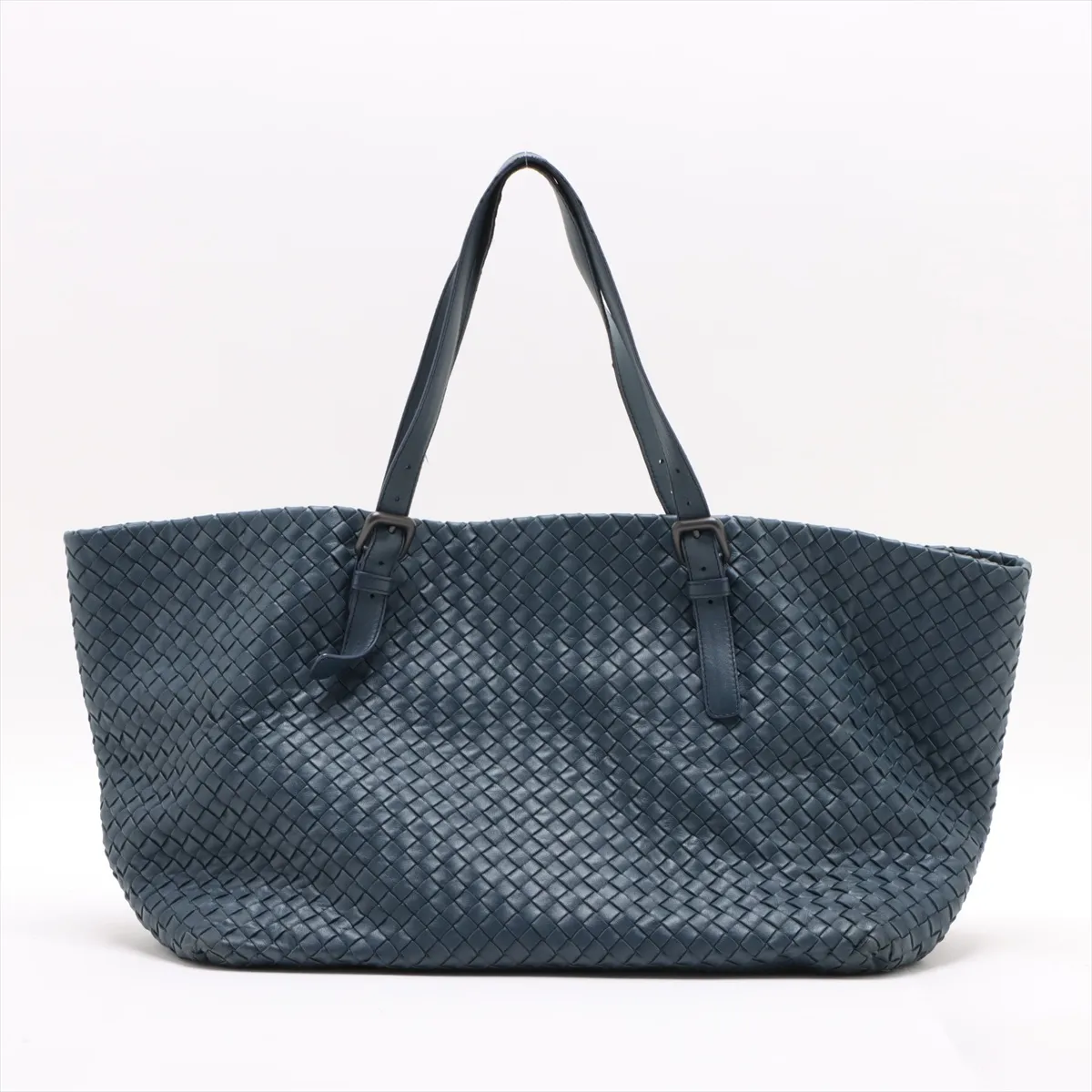 Intrecciato Leather Tote Bag Navy — view 2
