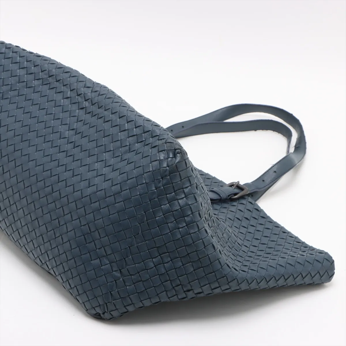 Intrecciato Leather Tote Bag Navy — view 3