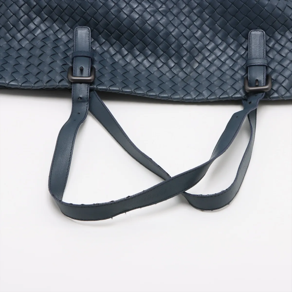 Intrecciato Leather Tote Bag Navy — view 5