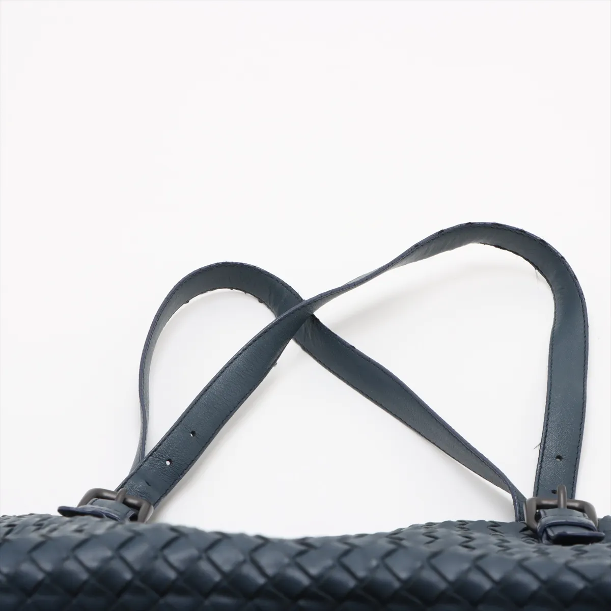 Intrecciato Leather Tote Bag Navy — view 6