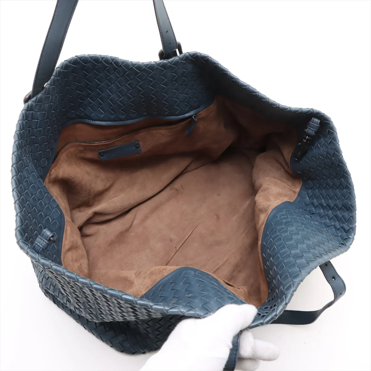 Intrecciato Leather Tote Bag Navy — view 7