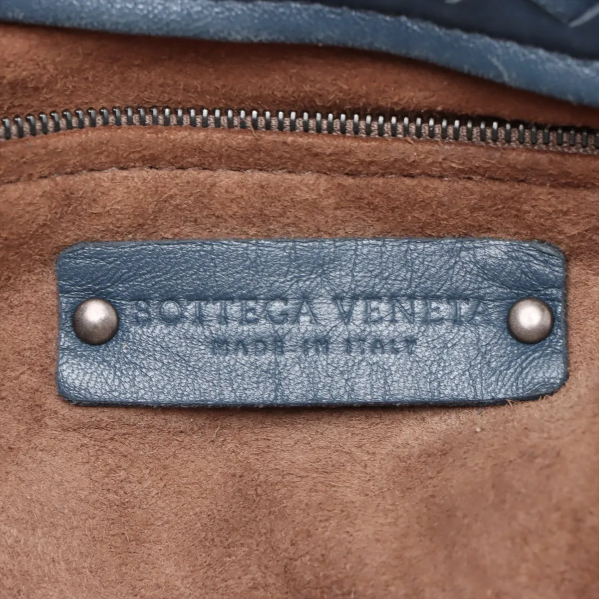 Intrecciato Leather Tote Bag Navy — view 10