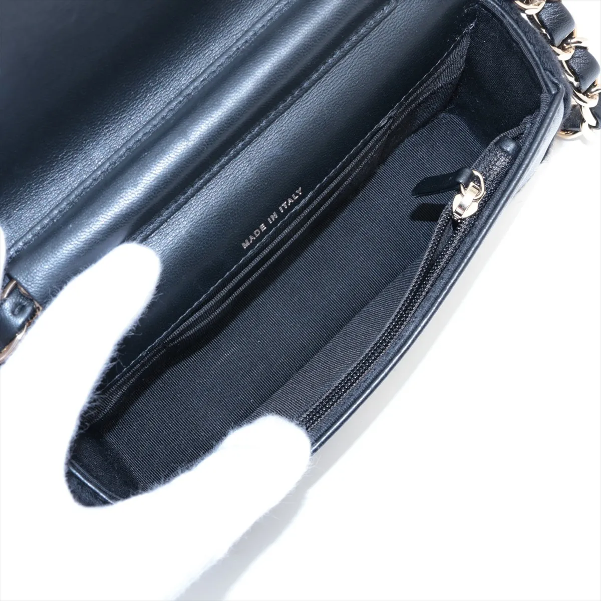 Matelasse Lambskin x Crochet Chain Wallet Black Gold Hardware 31947894 31s — view 6