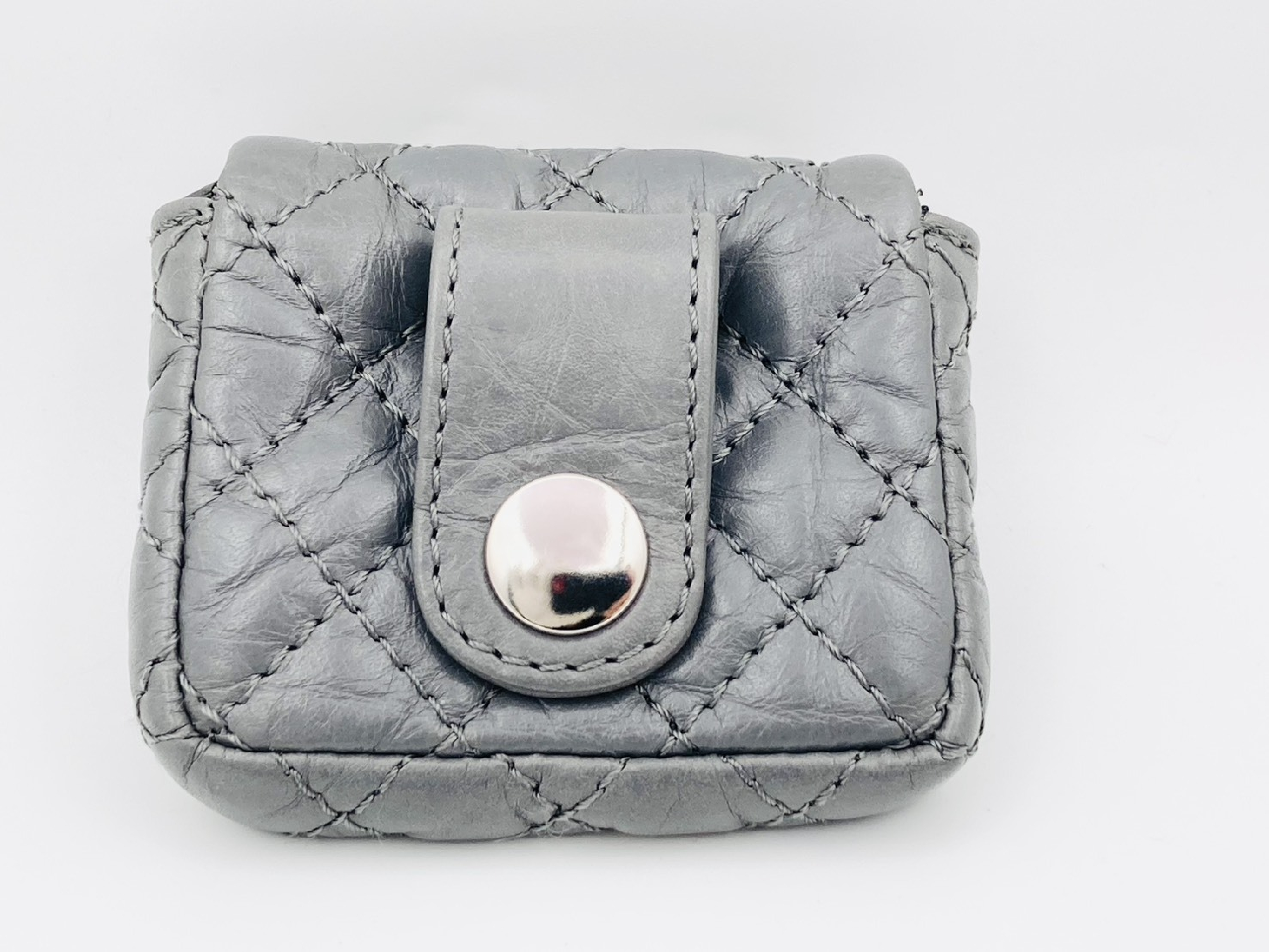 Matelassé 2.55 Lambskin AirPods Earphone Case, Gray with Silver Hardware, Other Accessories — view 2