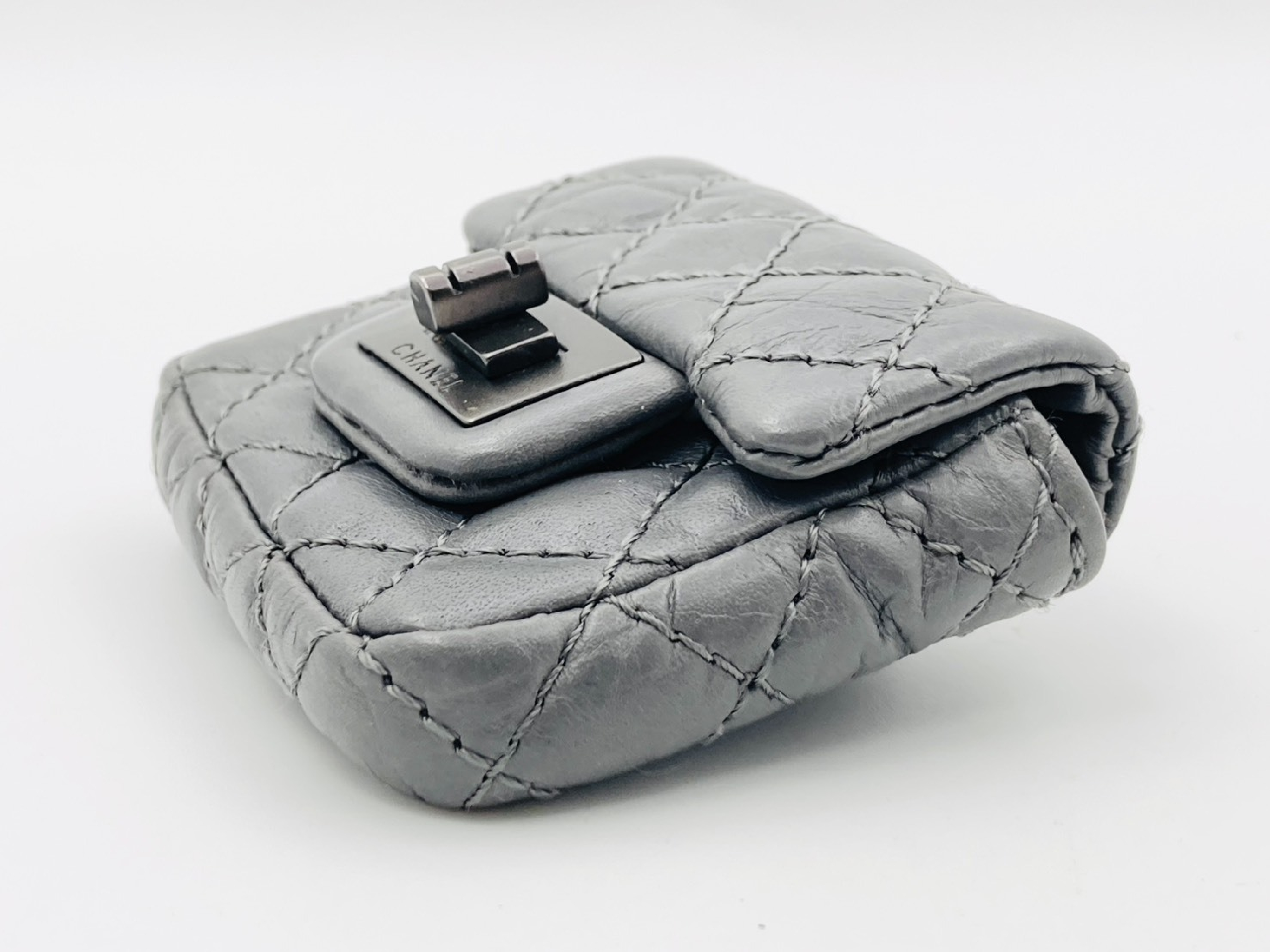 Matelassé 2.55 Lambskin AirPods Earphone Case, Gray with Silver Hardware, Other Accessories — view 3
