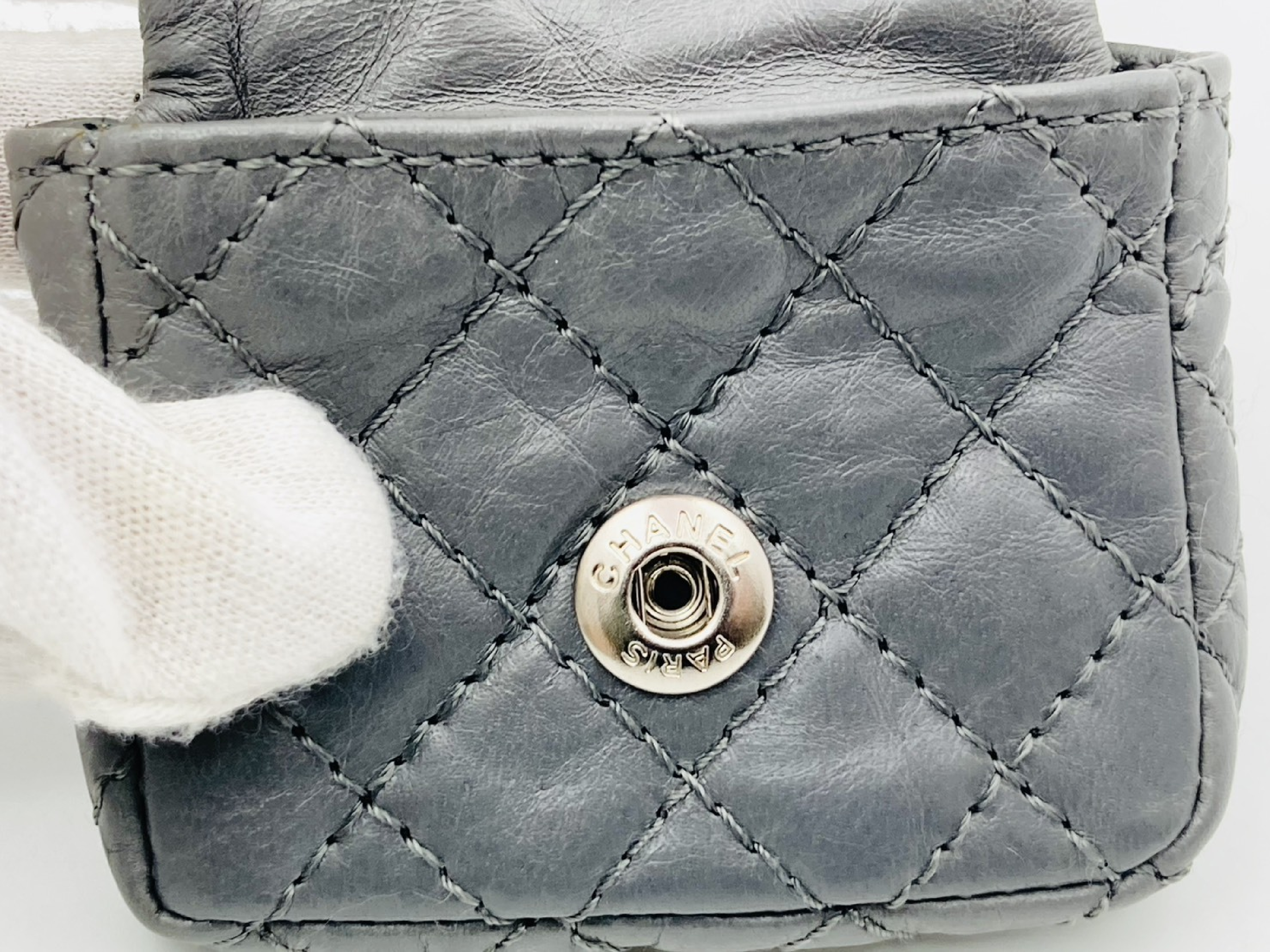 Matelassé 2.55 Lambskin AirPods Earphone Case, Gray with Silver Hardware, Other Accessories — view 6