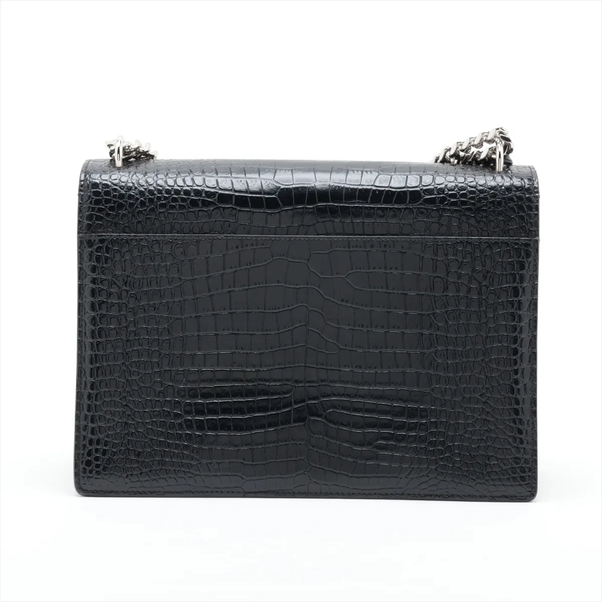 Medium Sunset 498779 Crocodile Embossed Chain Shoulder Bag, Black — view 2