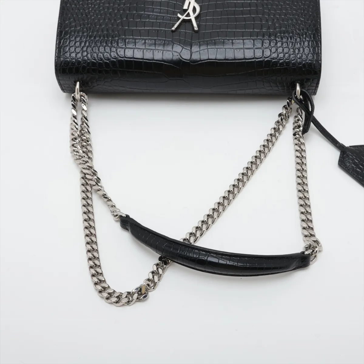 Medium Sunset 498779 Crocodile Embossed Chain Shoulder Bag, Black — view 5