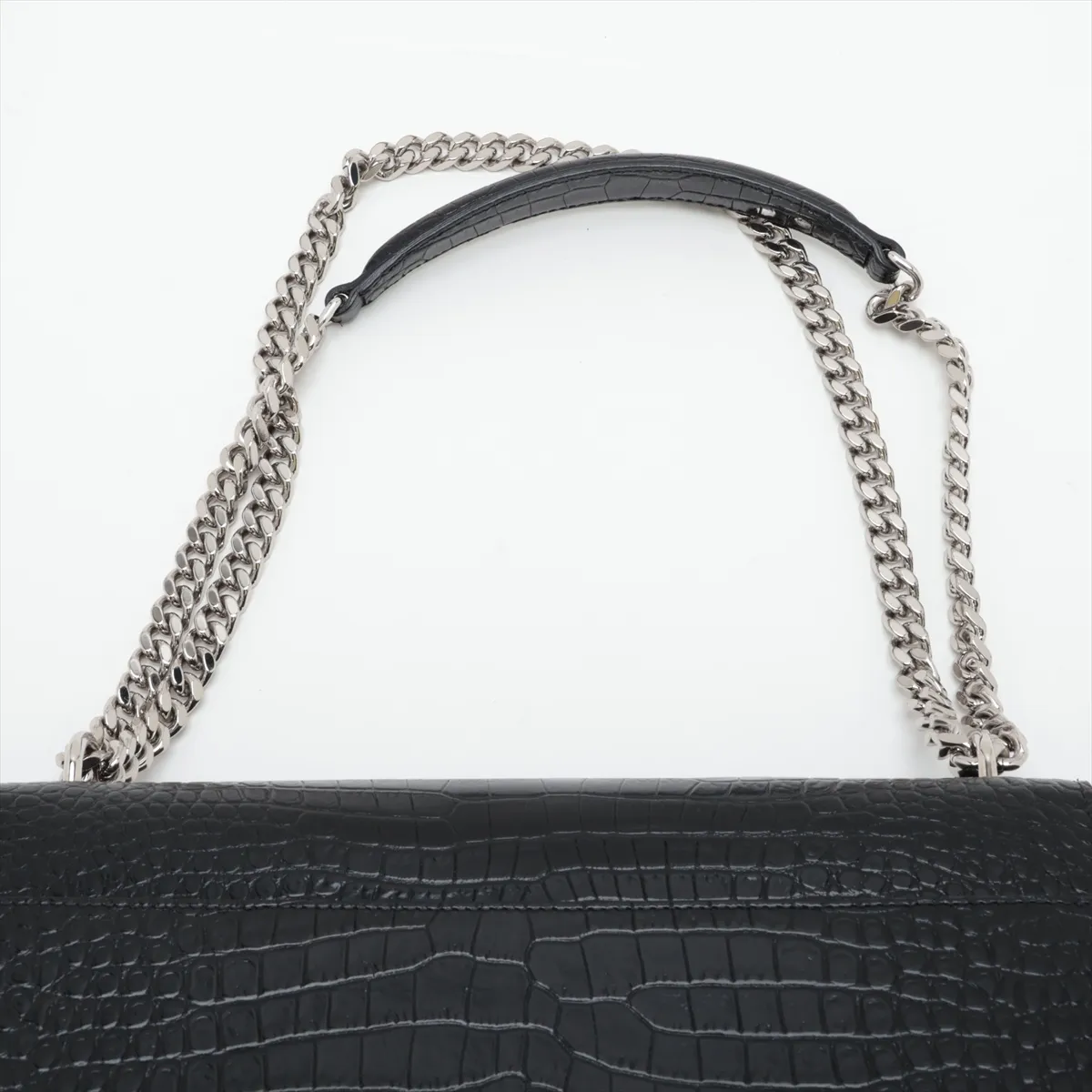 Medium Sunset 498779 Crocodile Embossed Chain Shoulder Bag, Black — view 6