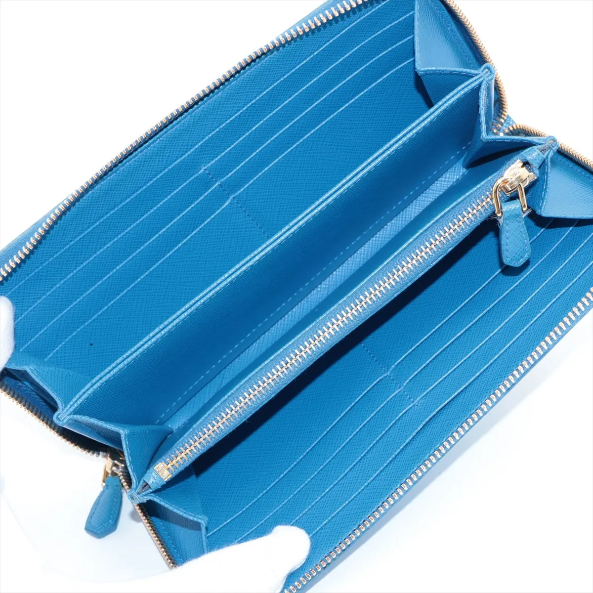 Saffiano Shine 1ML506 Leather Round Zip Wallet Blue — view 3