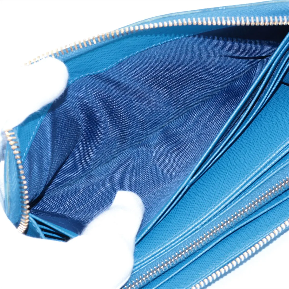 Saffiano Shine 1ML506 Leather Round Zip Wallet Blue — view 4