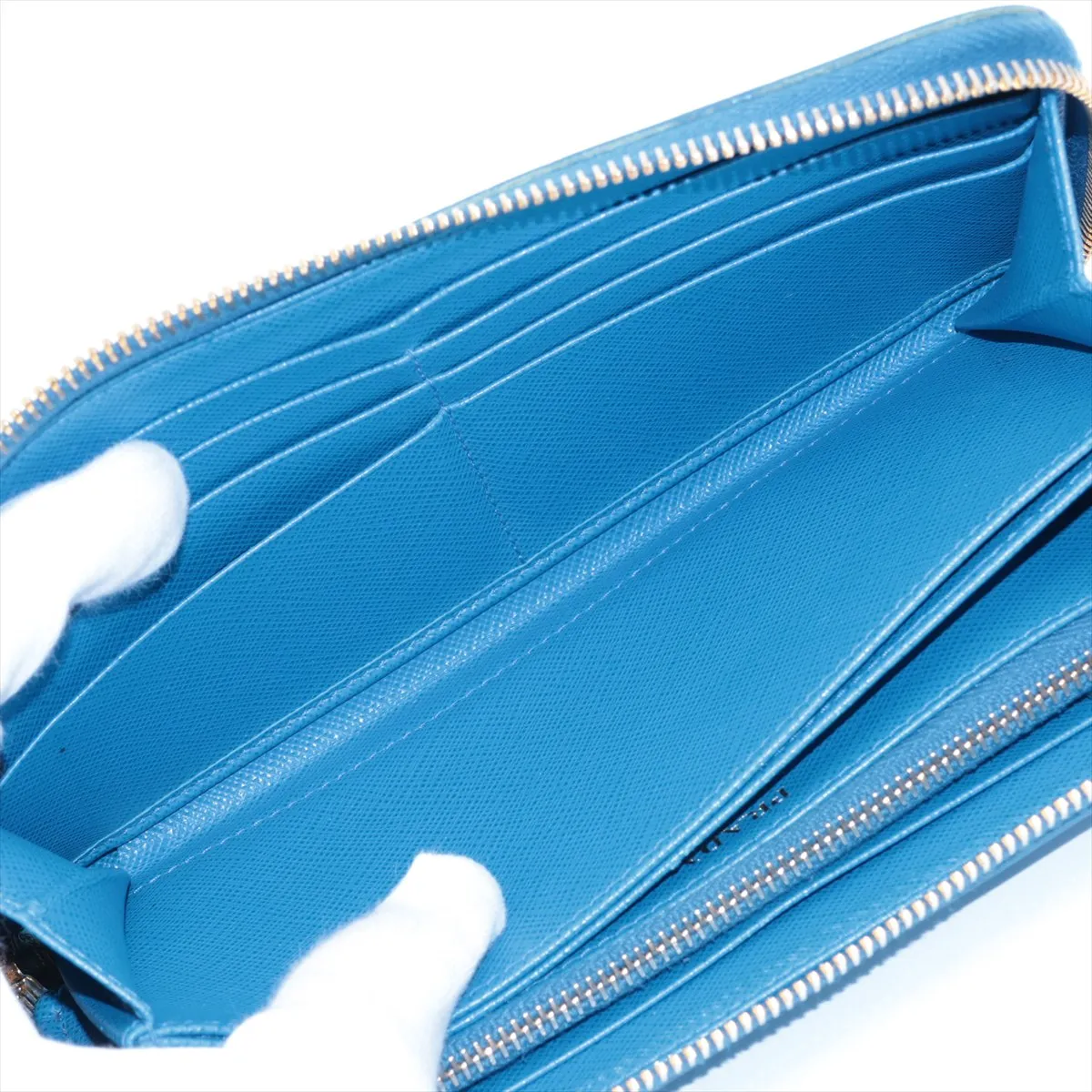 Saffiano Shine 1ML506 Leather Round Zip Wallet Blue — view 5