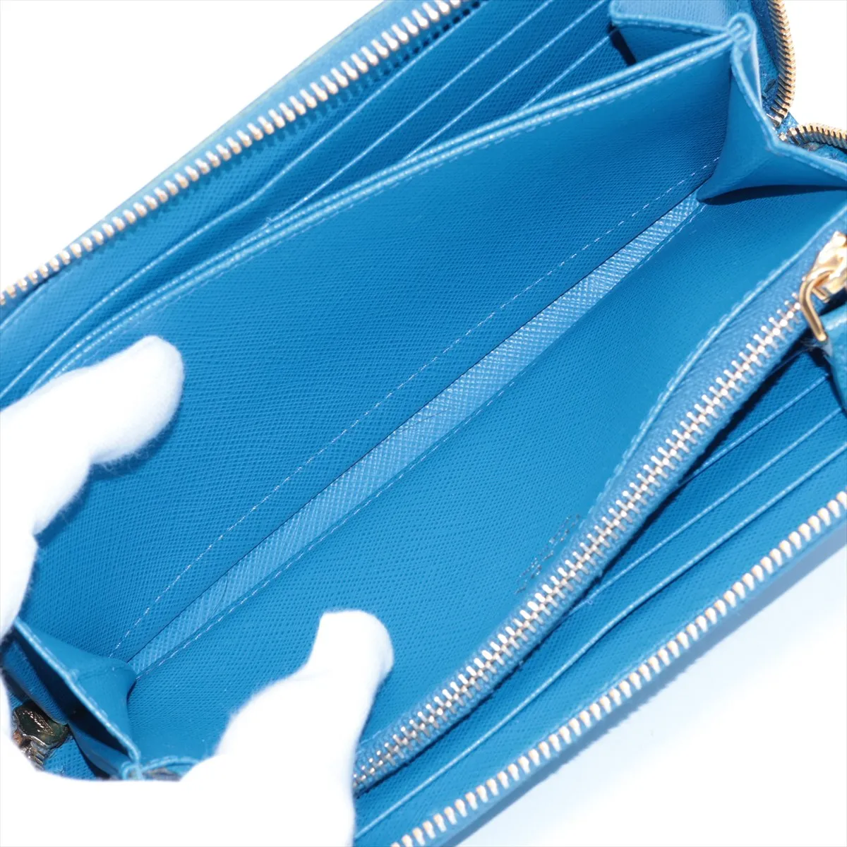 Saffiano Shine 1ML506 Leather Round Zip Wallet Blue — view 7