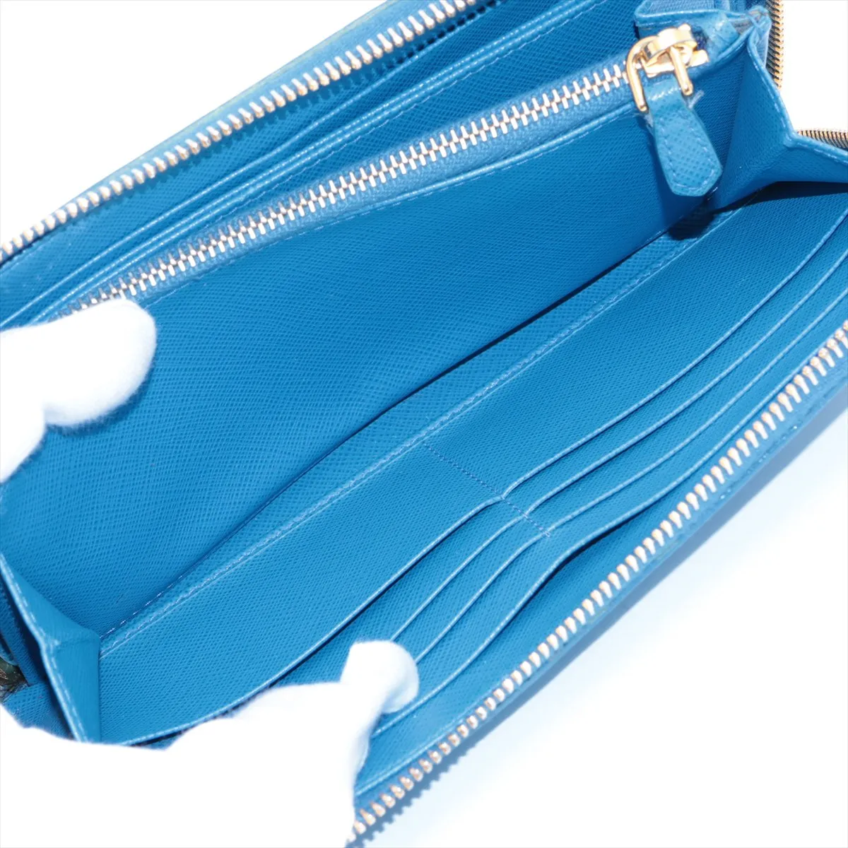 Saffiano Shine 1ML506 Leather Round Zip Wallet Blue — view 8