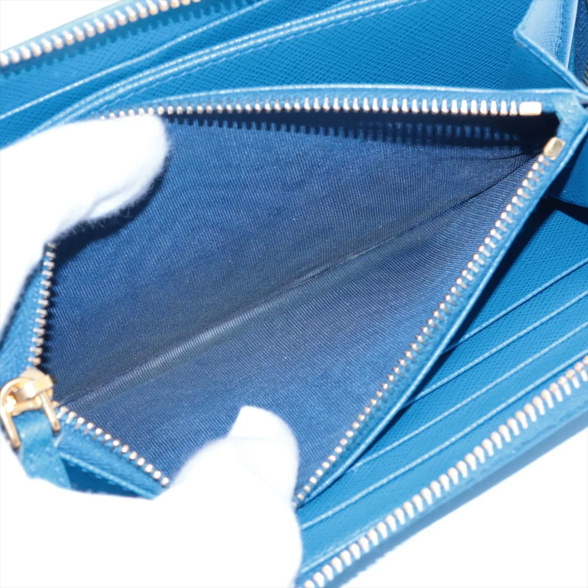 Saffiano Shine 1ML506 Leather Round Zip Wallet Blue — view 10