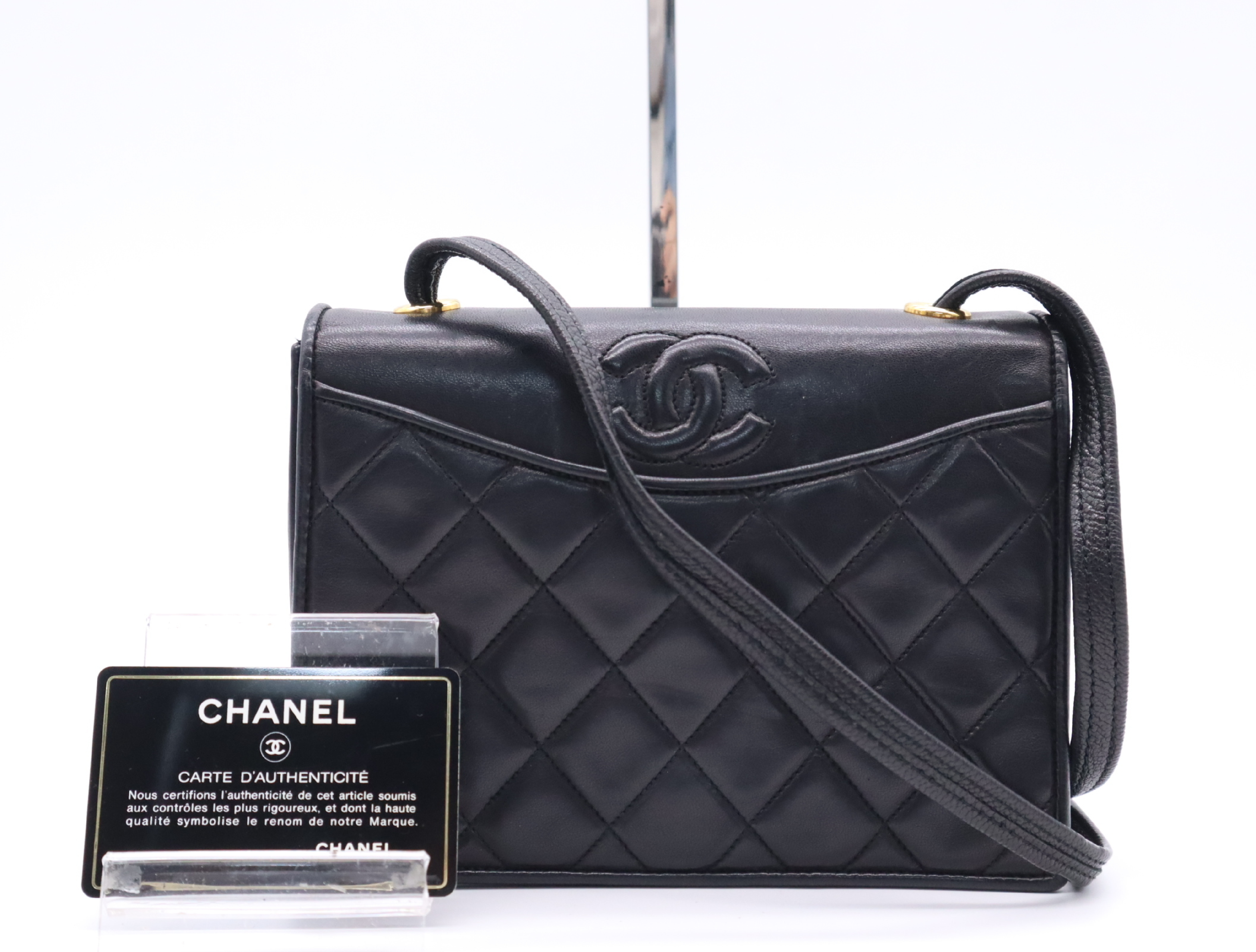 Lambskin Coco Mark Mini Shoulder Bag, Black, Gold Hardware, Seal, Card Holder, 1070299 Shoulder Bag