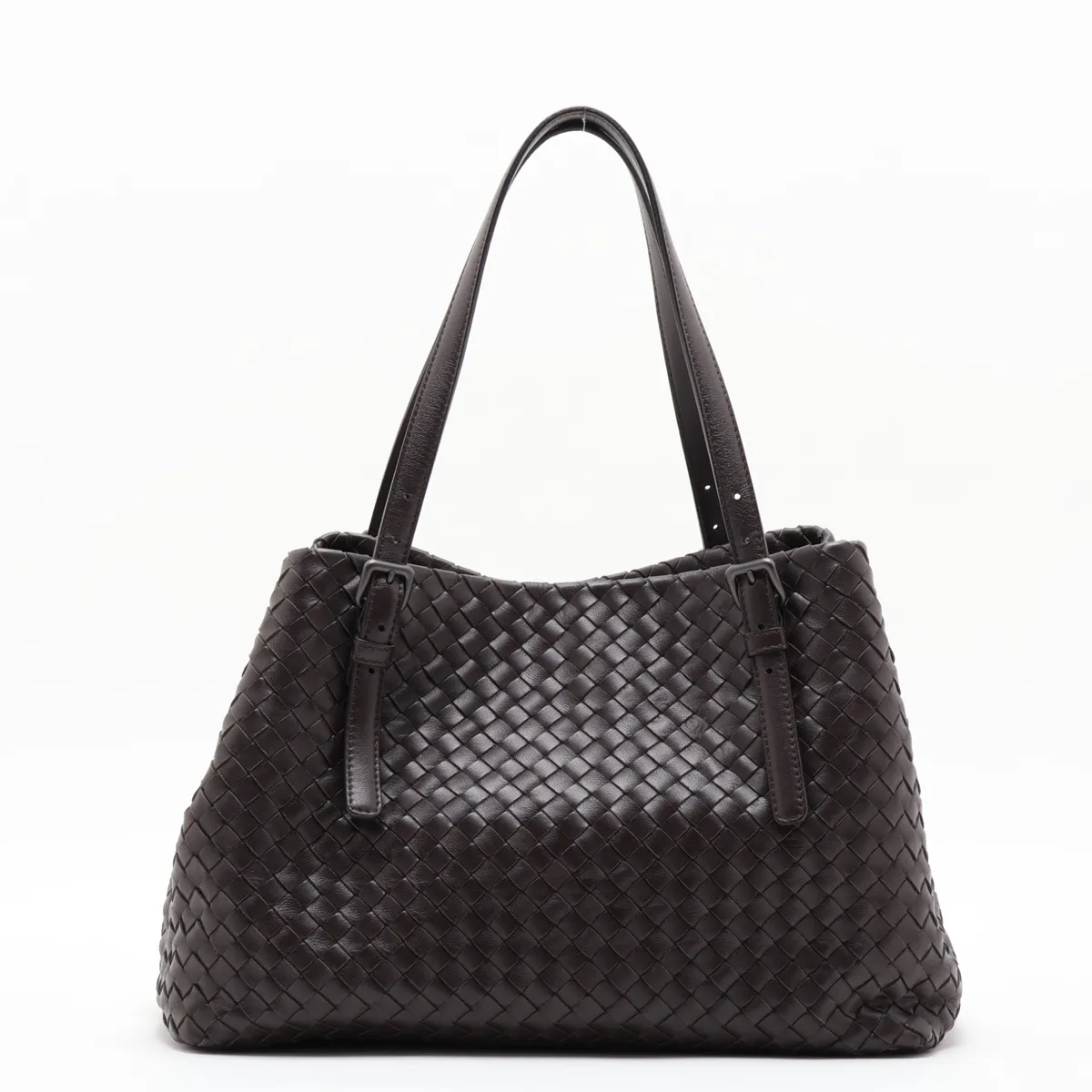 Intrecciato Leather Tote Bag, Brown — view 2