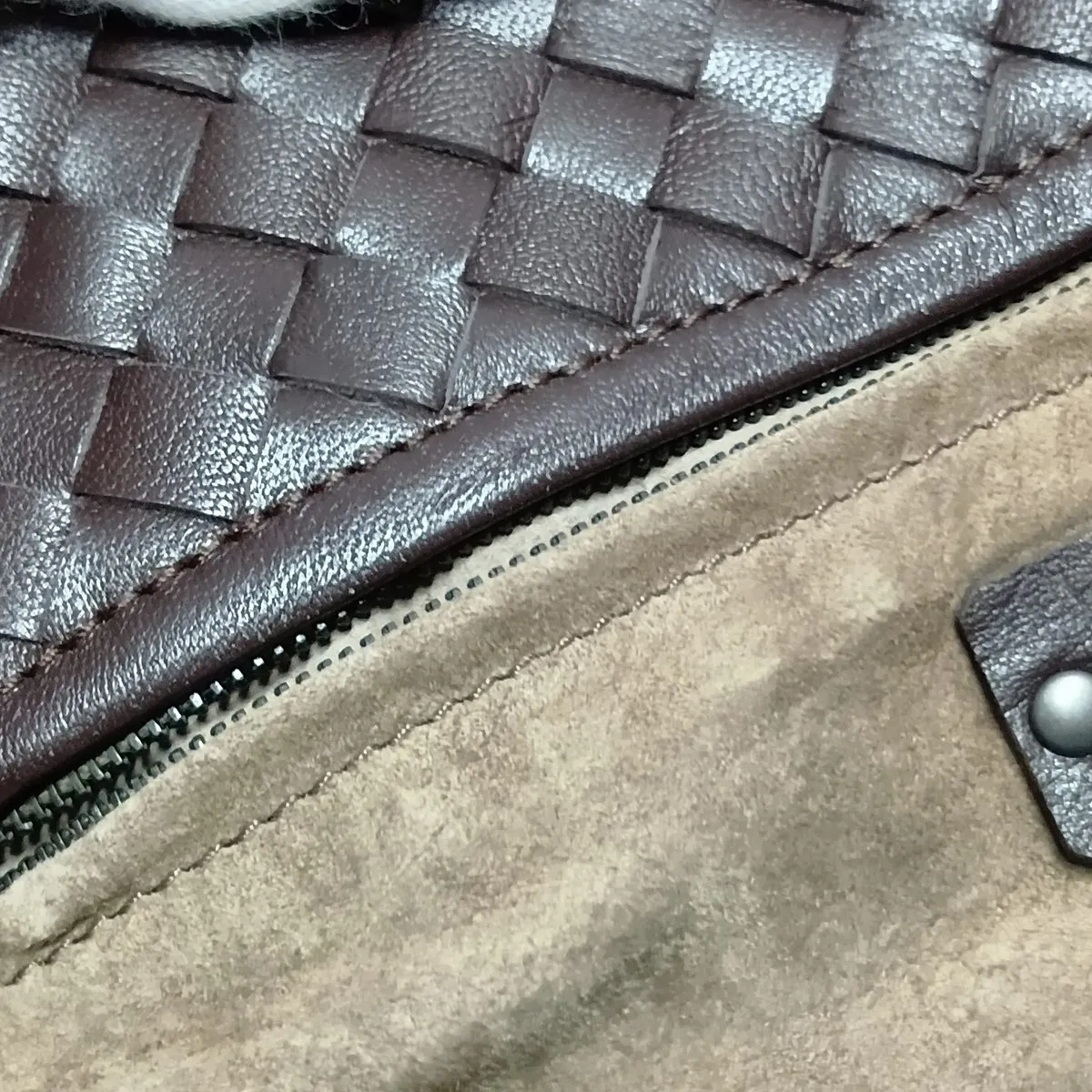Intrecciato Leather Tote Bag, Brown — view 11