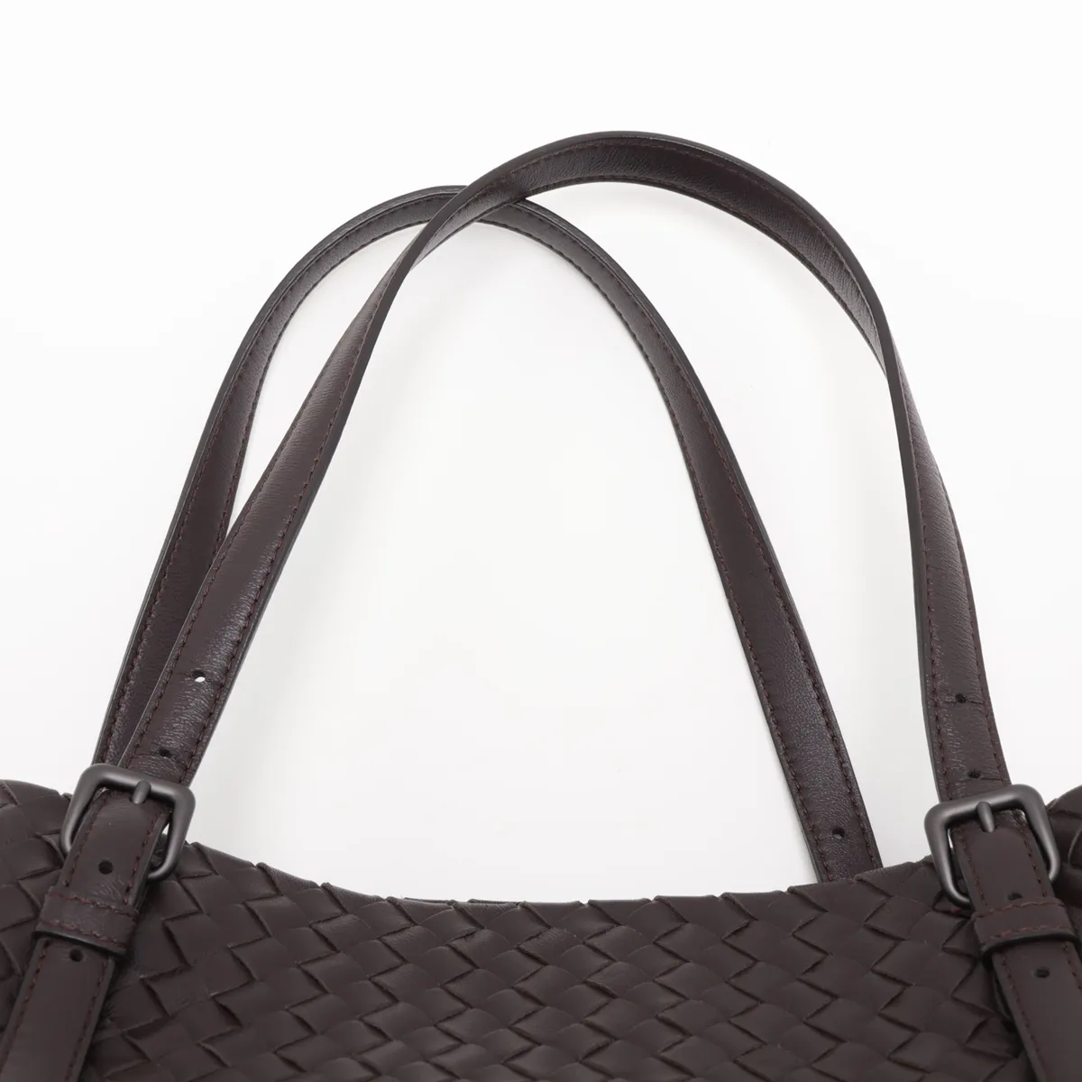 Intrecciato Leather Tote Bag, Brown — view 6