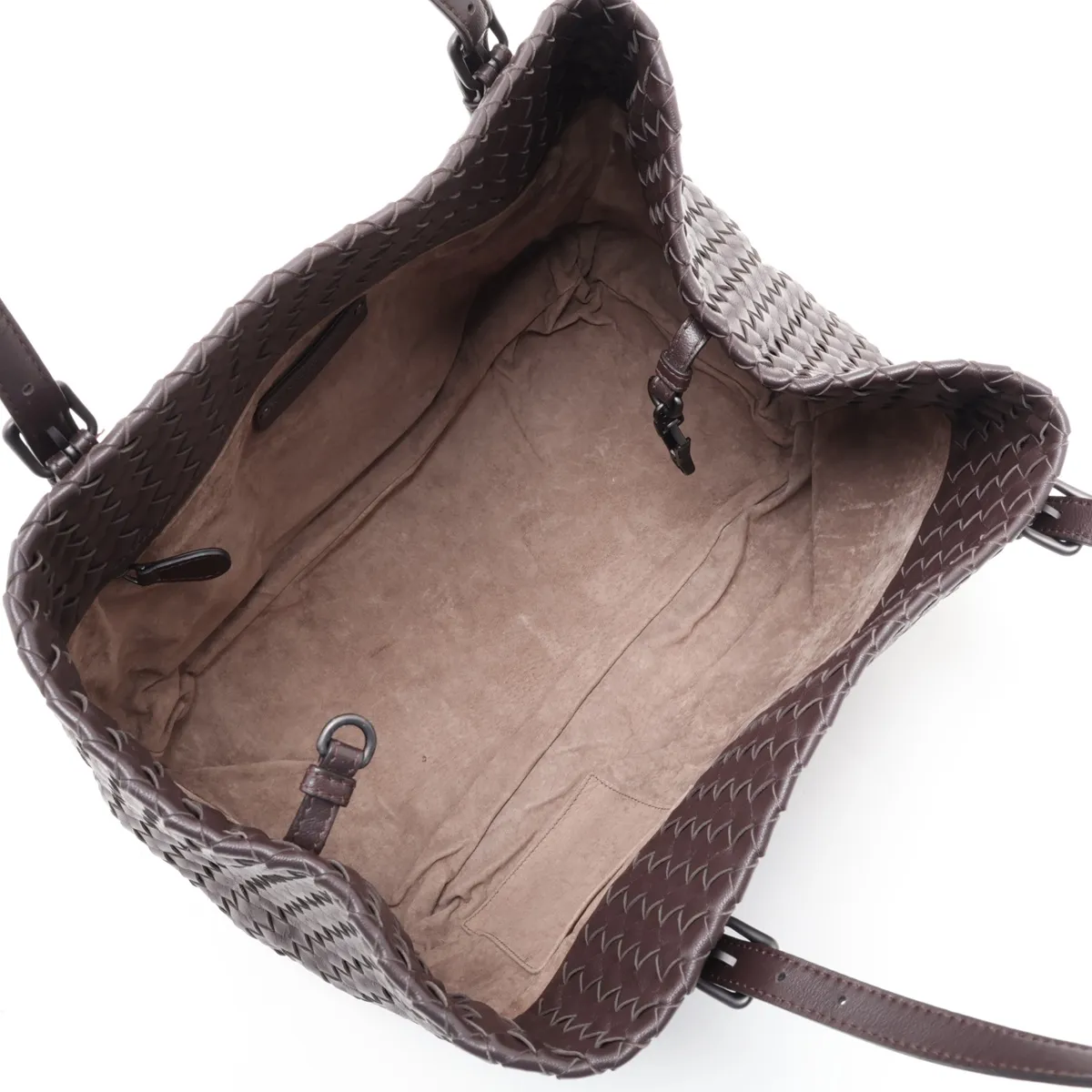 Intrecciato Leather Tote Bag, Brown — view 7