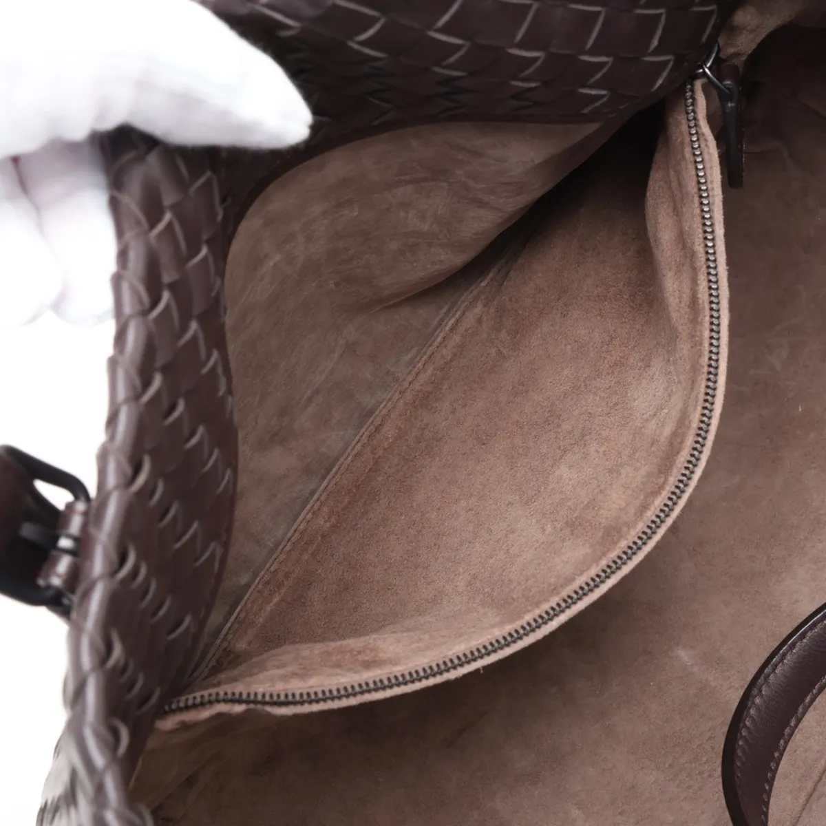 Intrecciato Leather Tote Bag, Brown — view 8