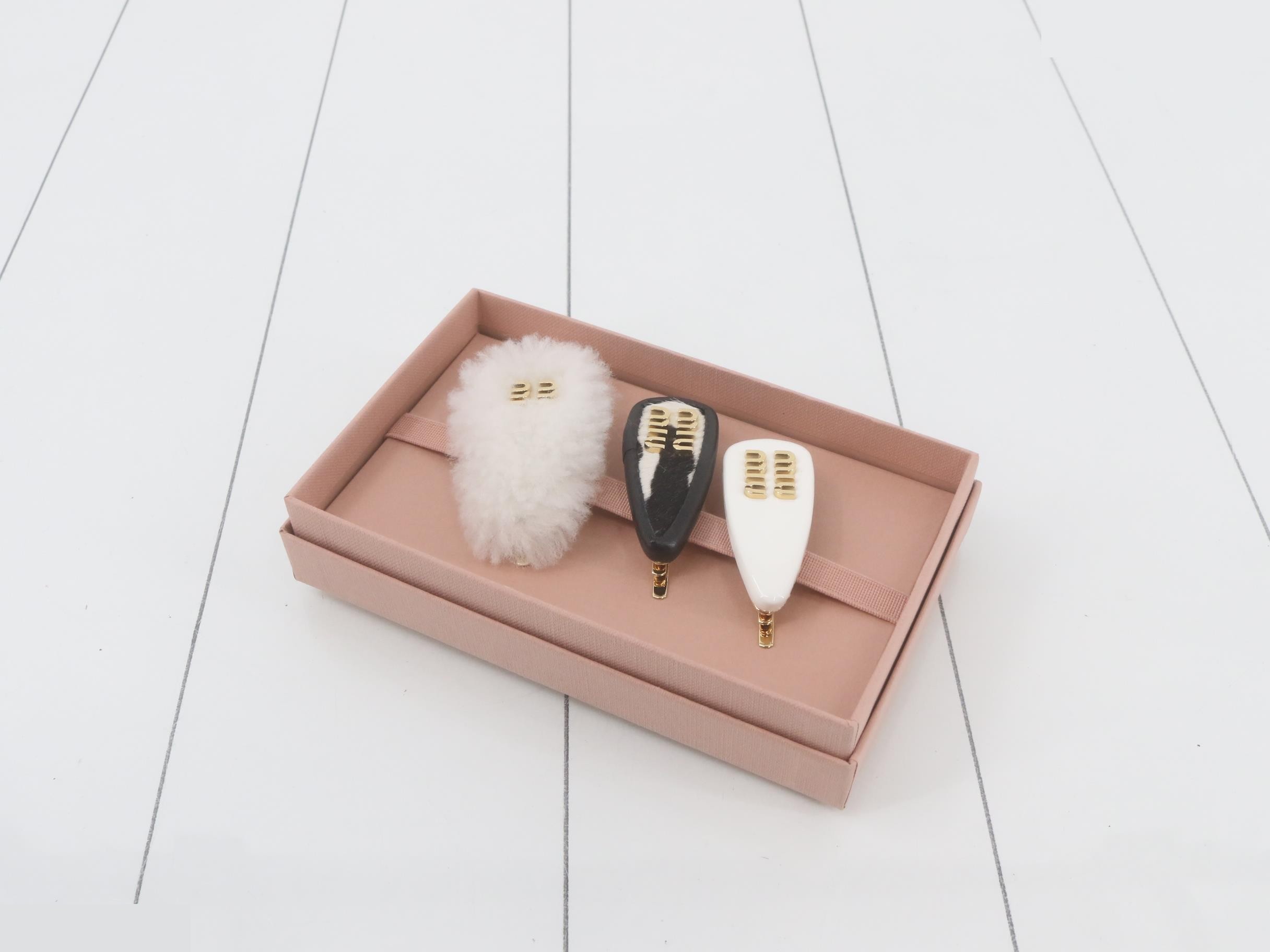 Hair clips x 3 set - Brass / Calfskin / Sheepskin / Lambskin — view 2