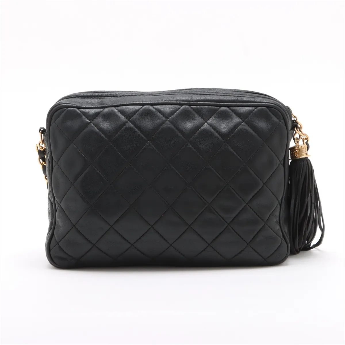 Matelasse Lambskin Chain Shoulder Bag Fringe Black Gold Hardware 1147107 No. 1 — view 2