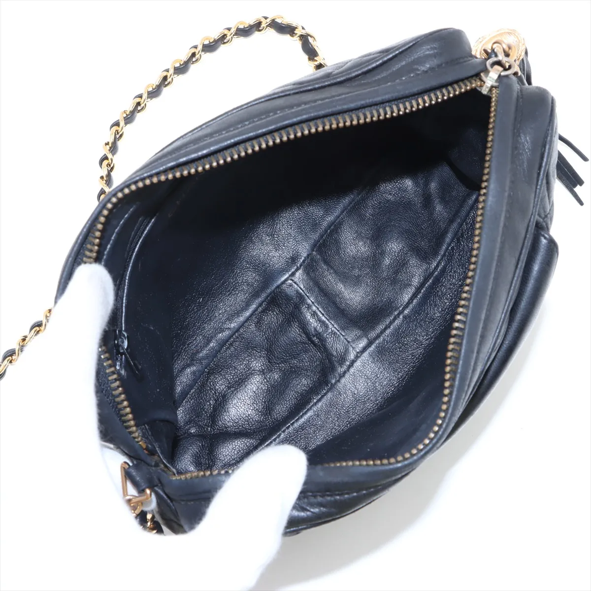 Matelasse Lambskin Chain Shoulder Bag Fringe Black Gold Hardware 1147107 No. 1 — view 6