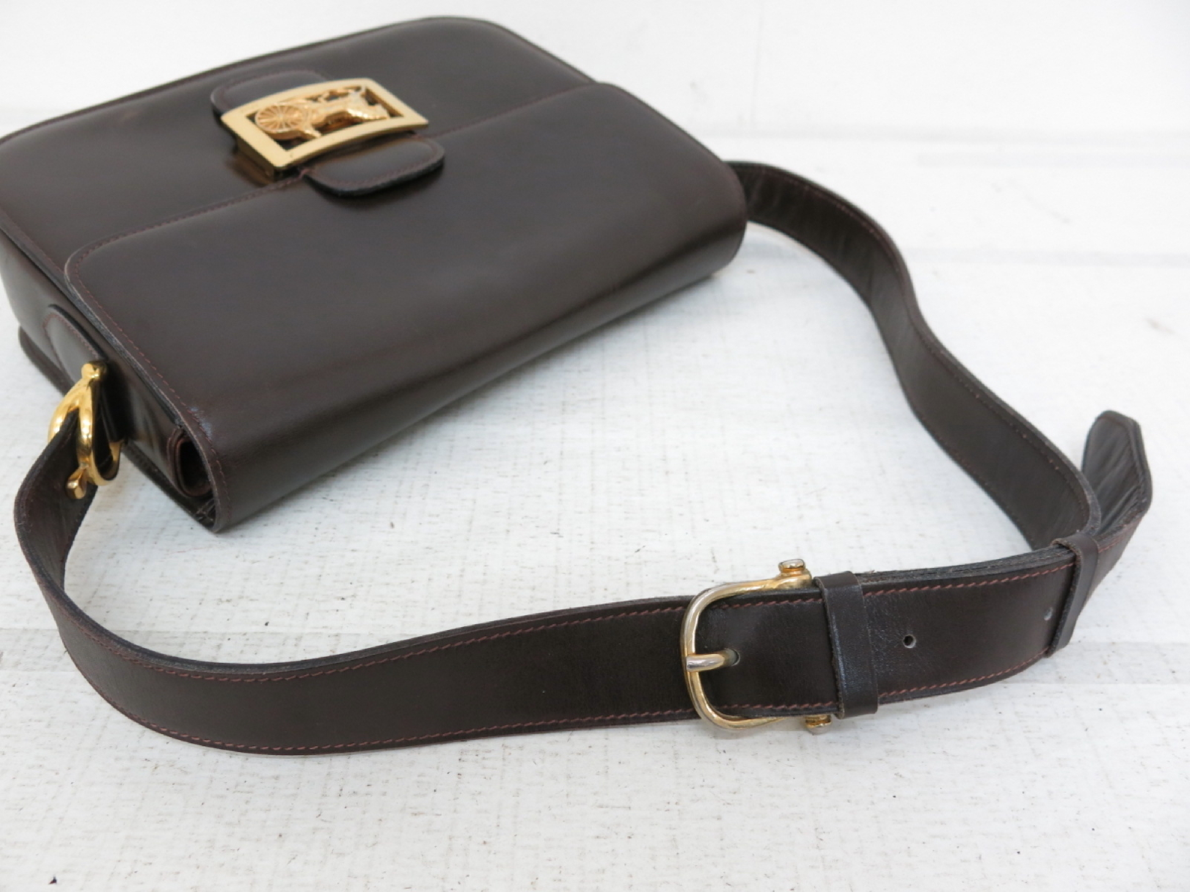 Calfskin Carriage Hardware Brown Shoulder Bag — view 3