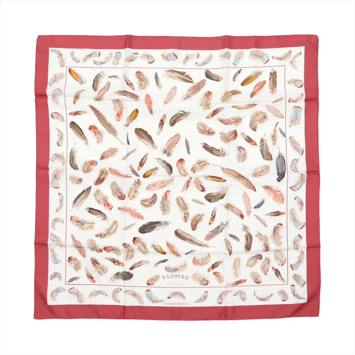 silk scarf, white and red. Shows wear,