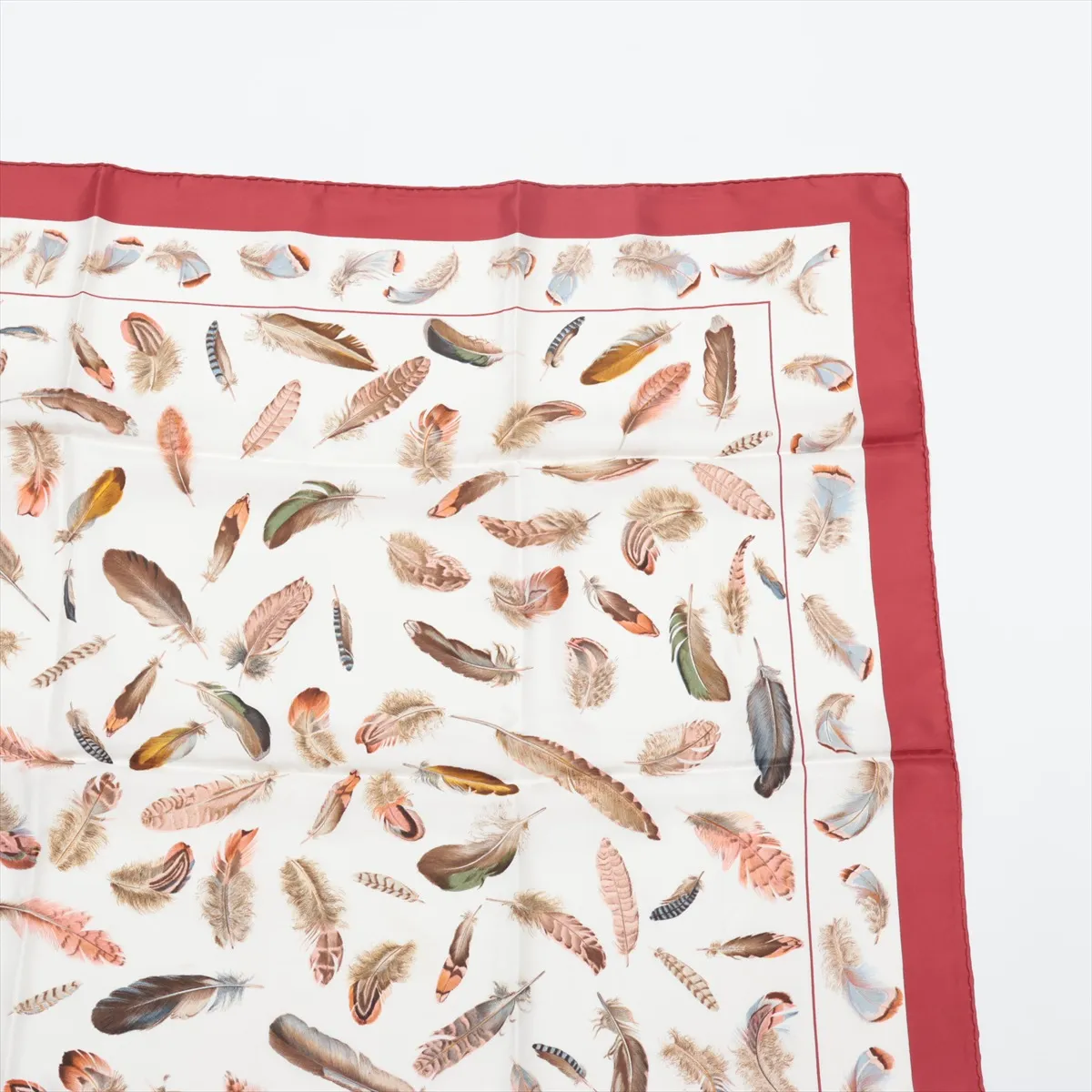 silk scarf, white and red. Shows wear, — view 3
